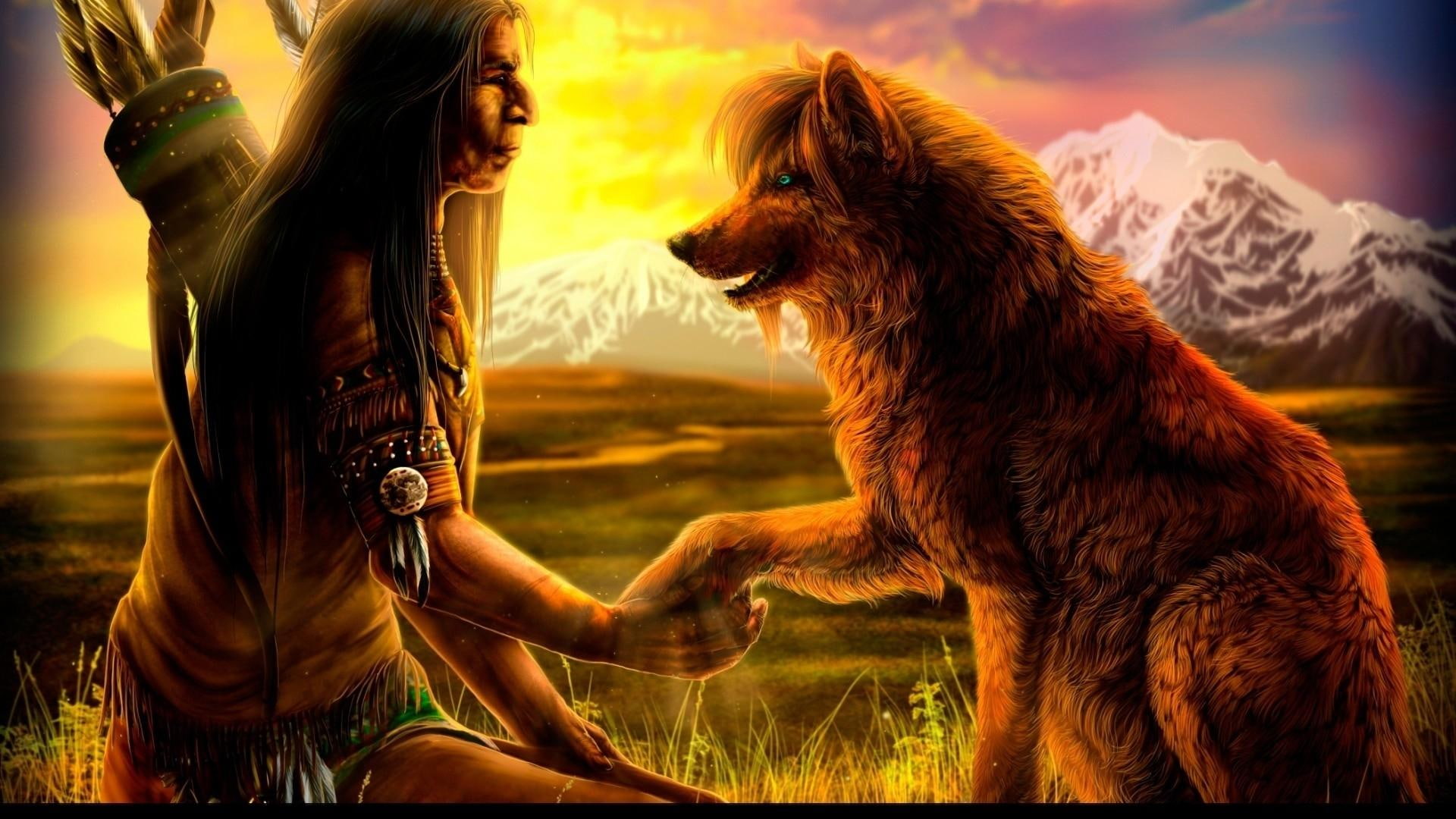 indians, american, red, animal, legged, 1080P, ancient, 3d and abstract, native, illustration, indian, HD Wallpaper