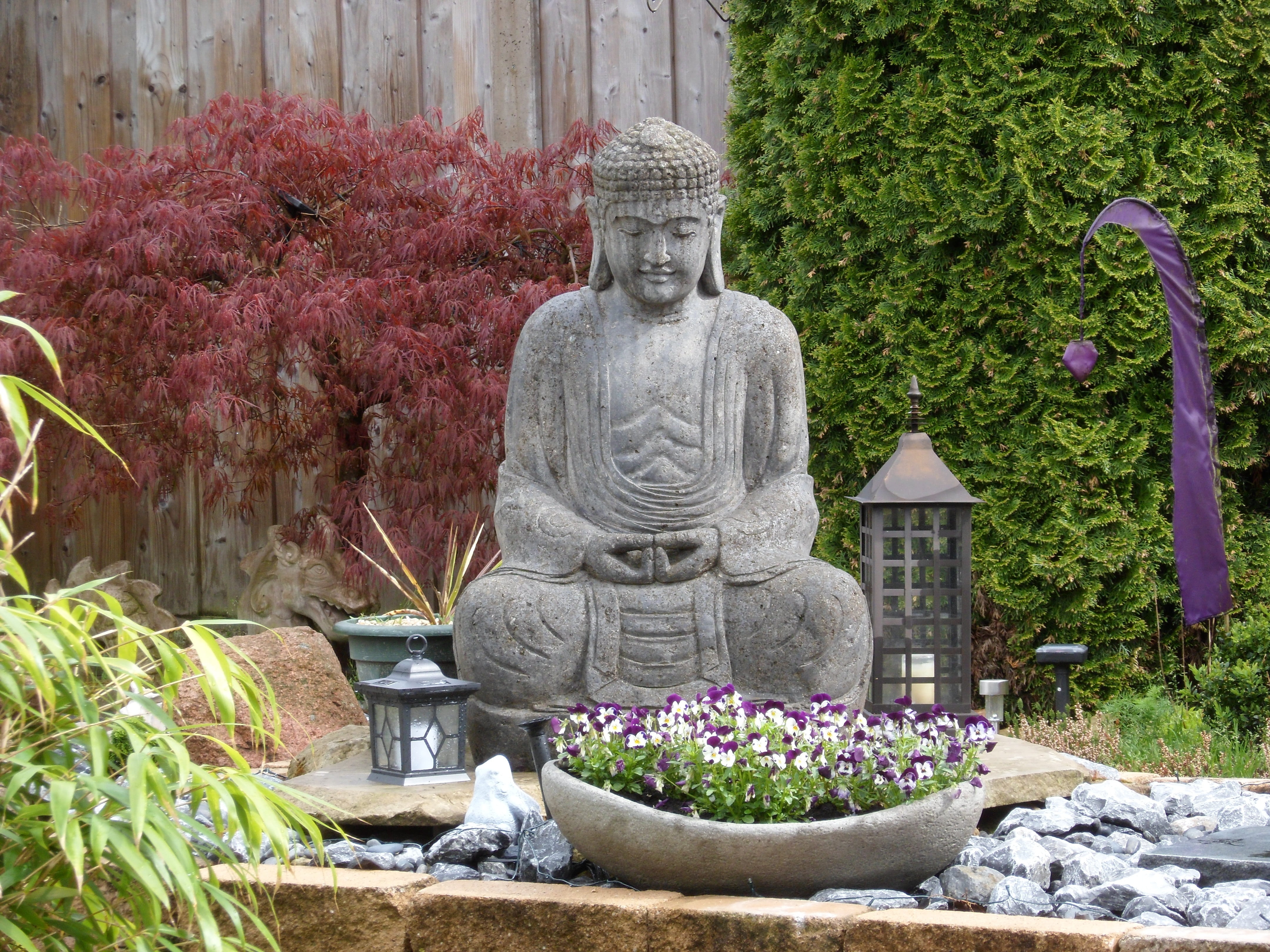 surrounded, buddha, no people, human representation, representation, yoga, religion, built structure, male likeness, solid, zen, creativity, meditate, plants, HD Wallpaper