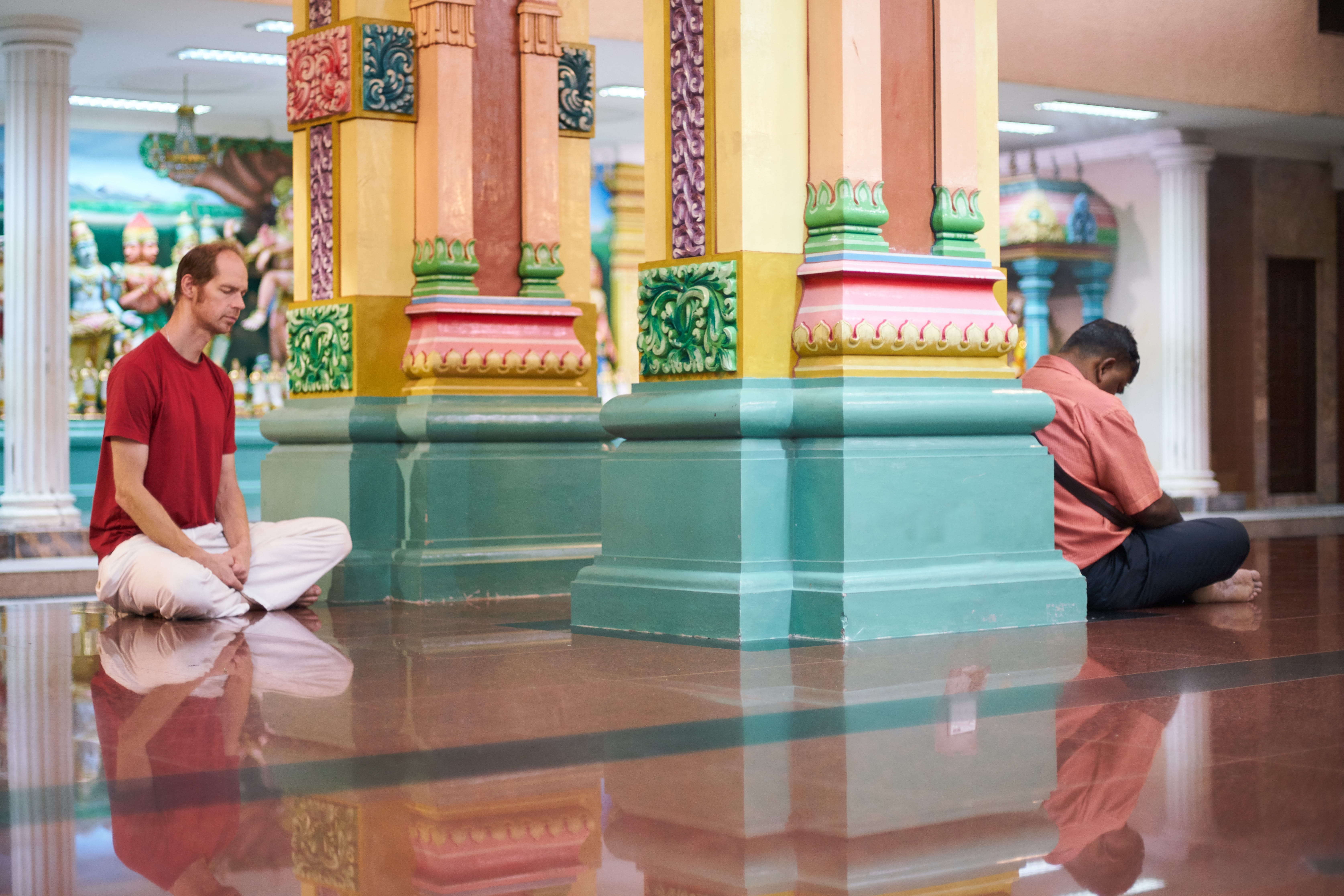 day, adult, two people, sitting, built structure, side view, holy, incense, spirituality, zen, men, asian, real people, architecture, hinduism, meditation, HD Wallpaper