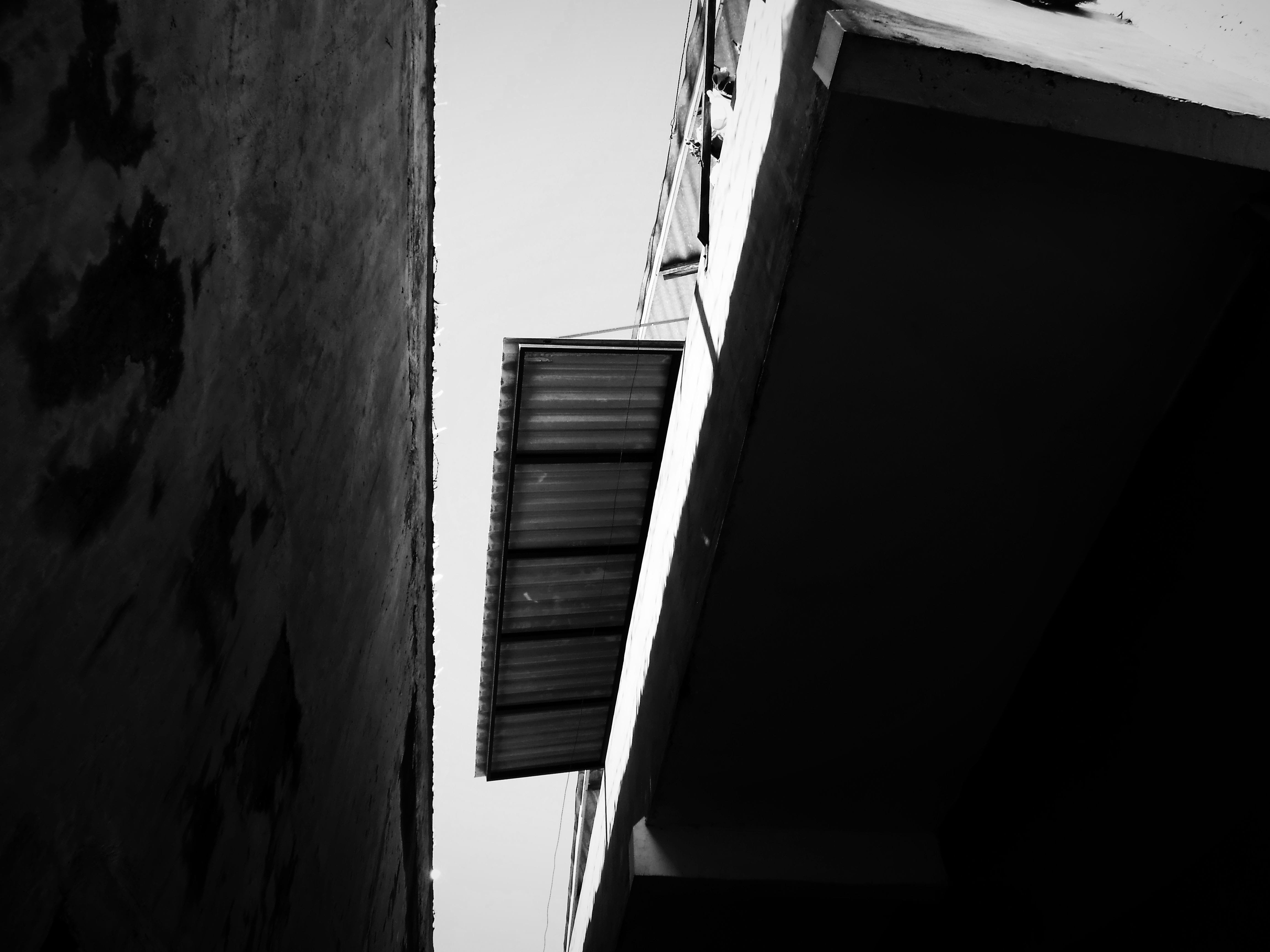 dark, directly below, view, wall - building feature, residential district, city, lines, black, staircase, alley, day, surabaya, monotone, ceiling, nature, HD Wallpaper