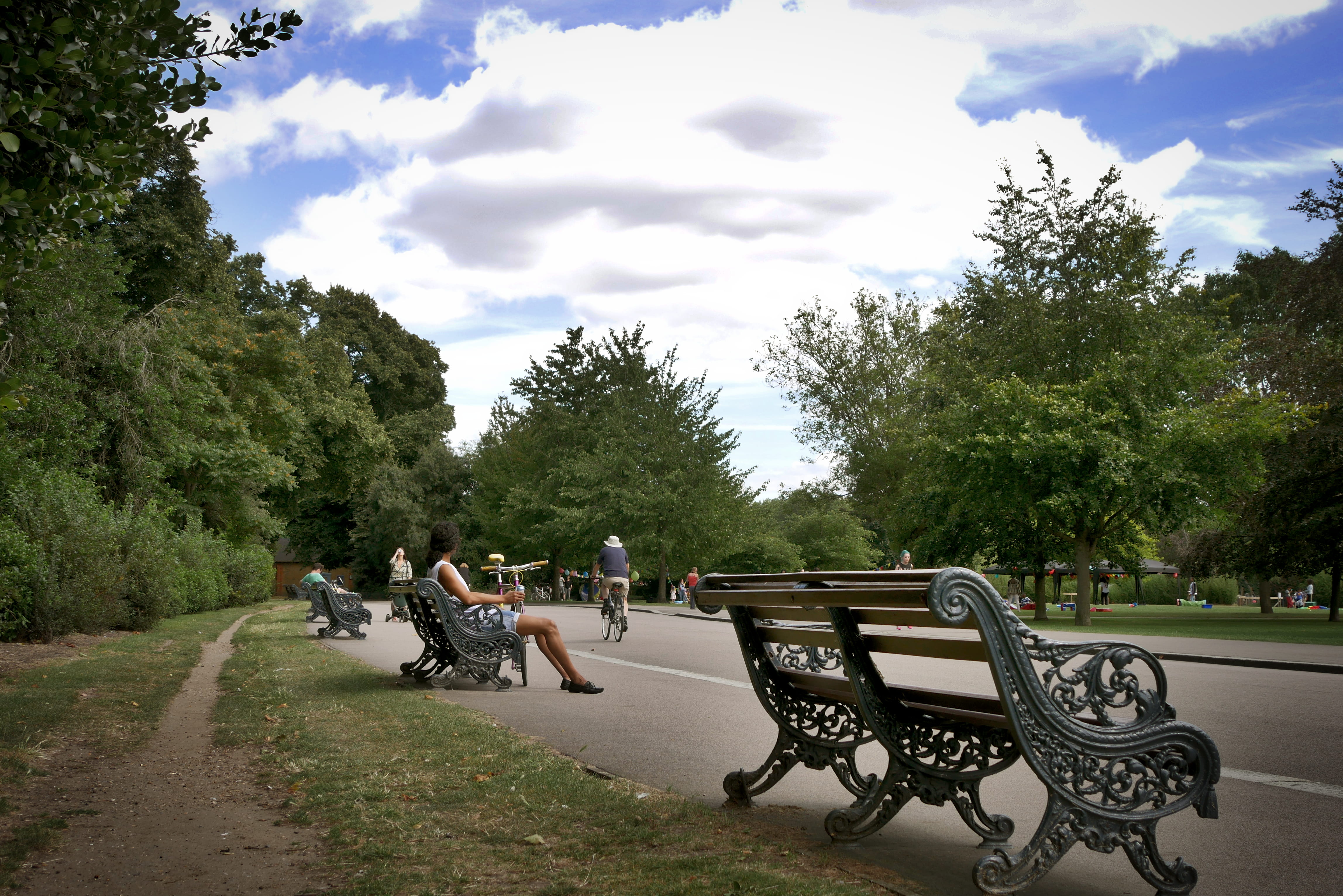 family, women, real people, tree, united kingdom, bench, group of people, trees, leisure activity, sky, cycling, seat, children, couple, growth, kids, nature, HD Wallpaper