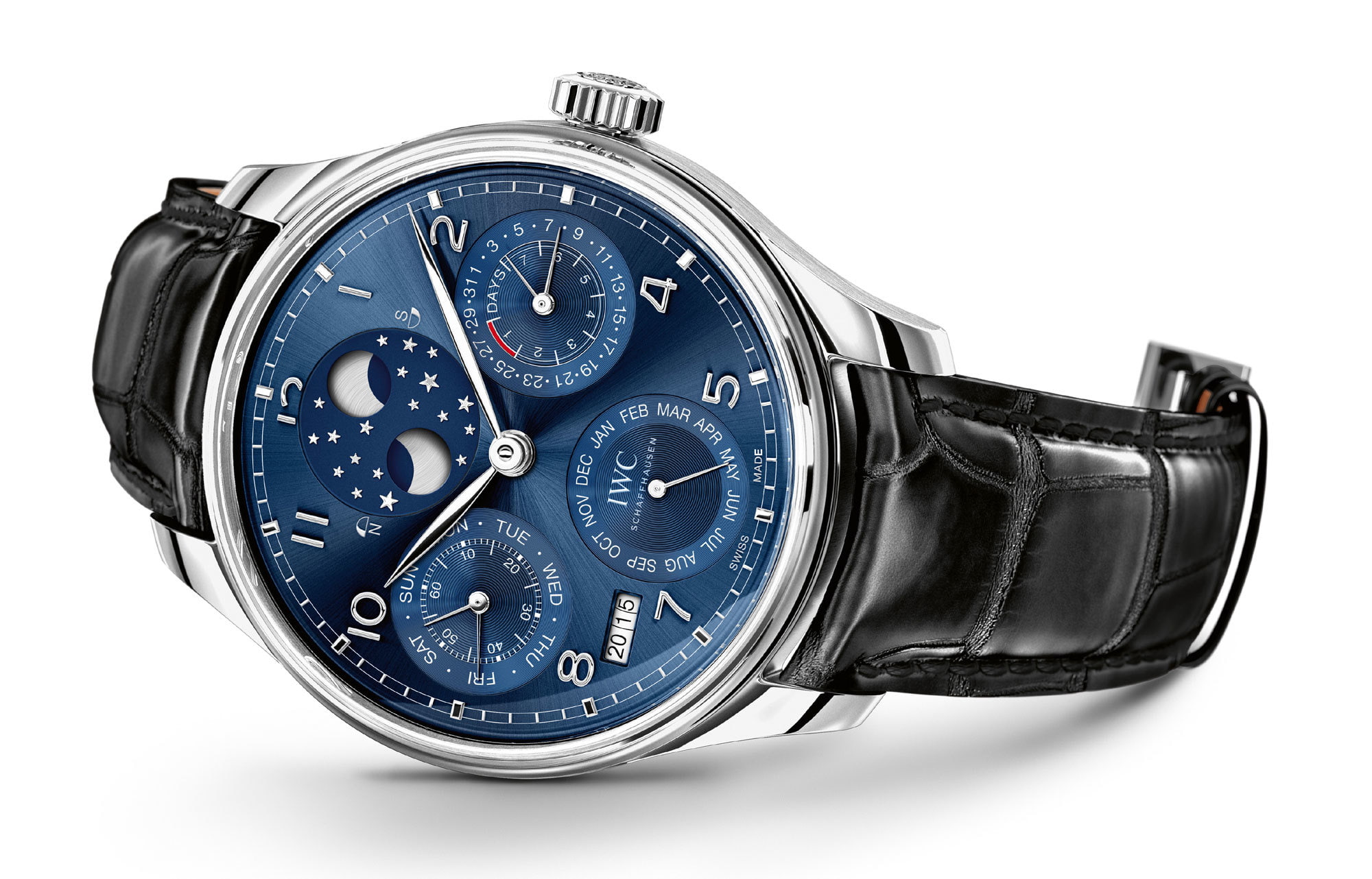 IWC Portugieser perpetual calendar, watch, 1080P, blue, HD Wallpaper