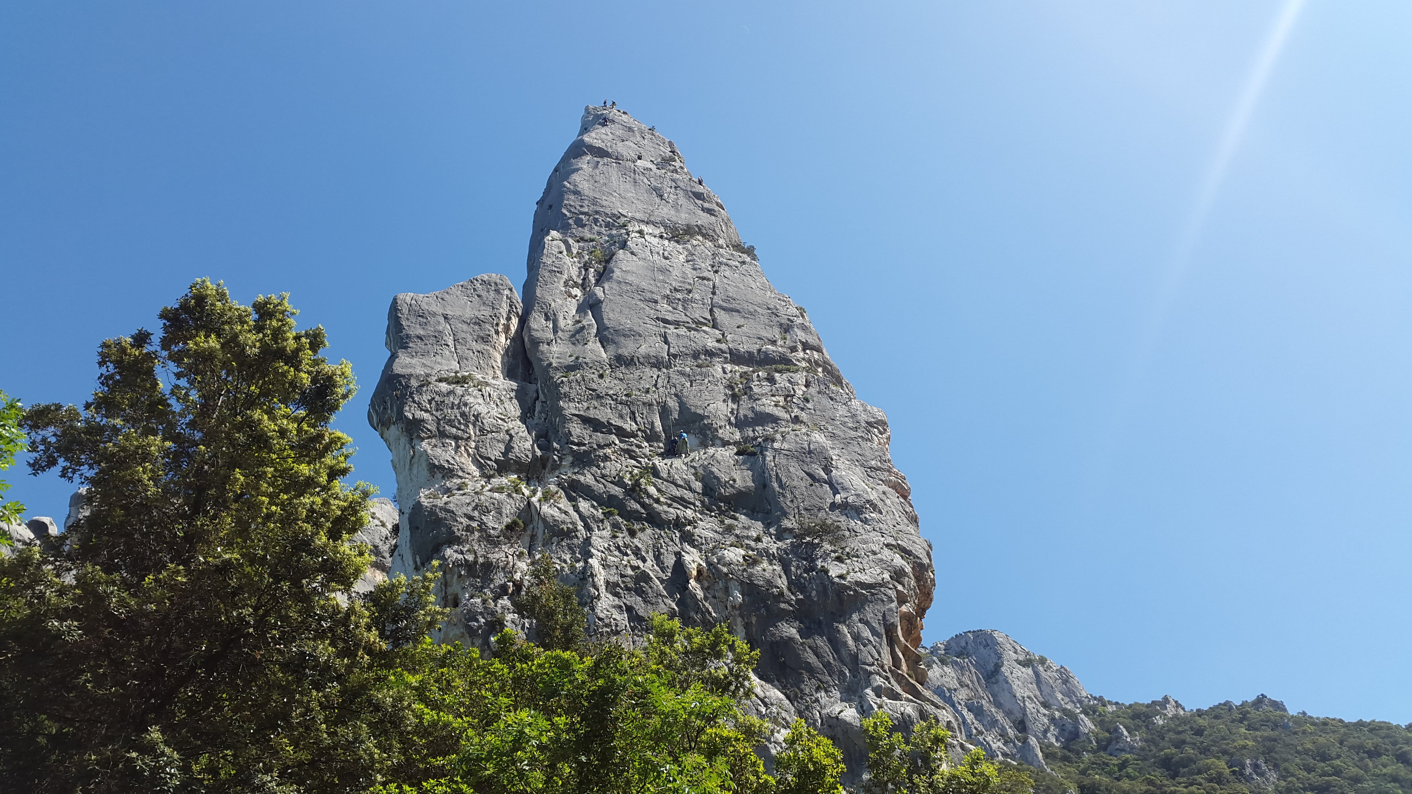 4K, sky, rock - object, pine tree, tree, mountain peak, pinnacle, day, environment, rock formation, nature, low angle view, gulf of orosei, outdoors, steep, HD Wallpaper