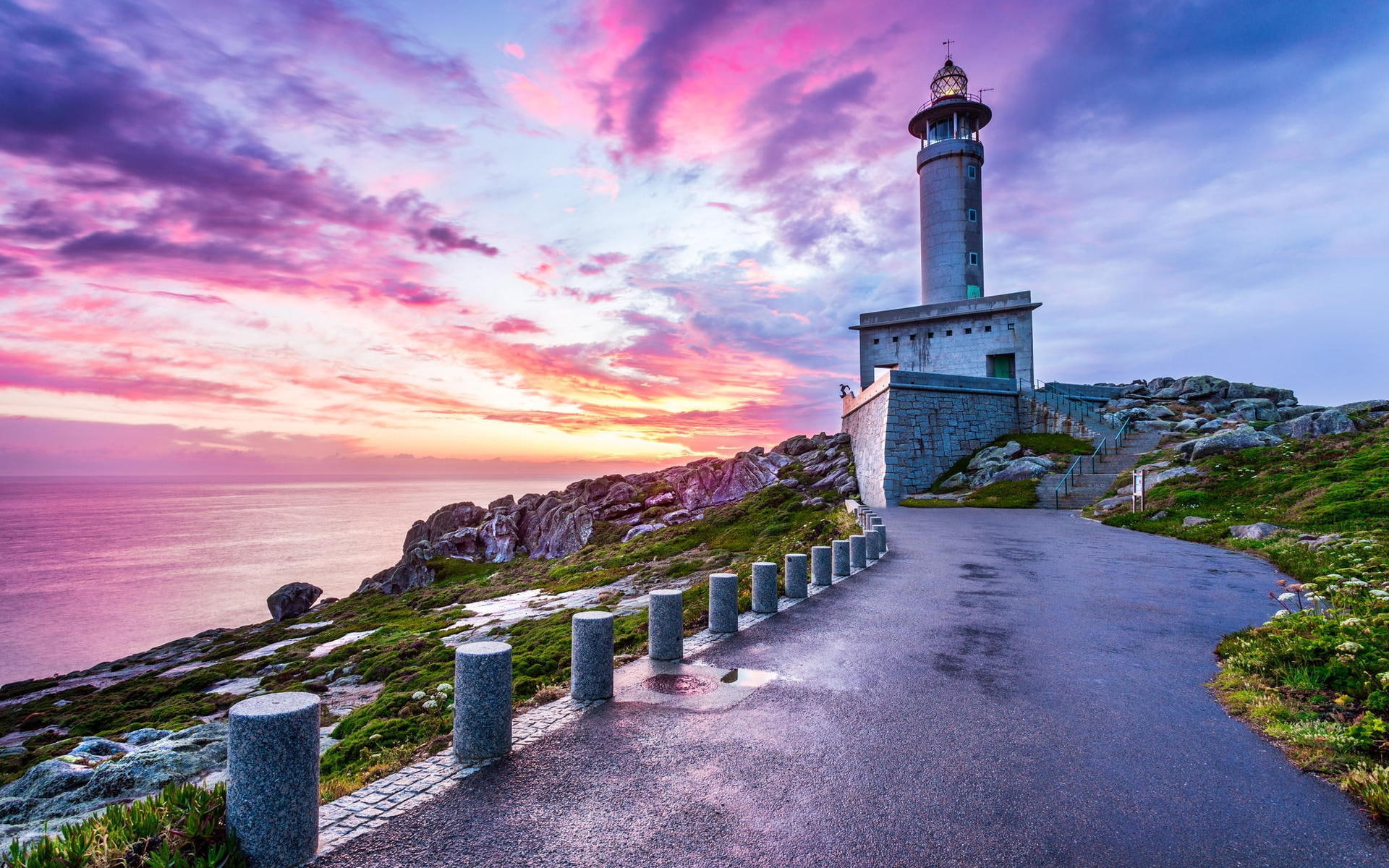 rocks, lighthouse, 1080P, punta nariga, sea, nariga, spain, punta, HD Wallpaper