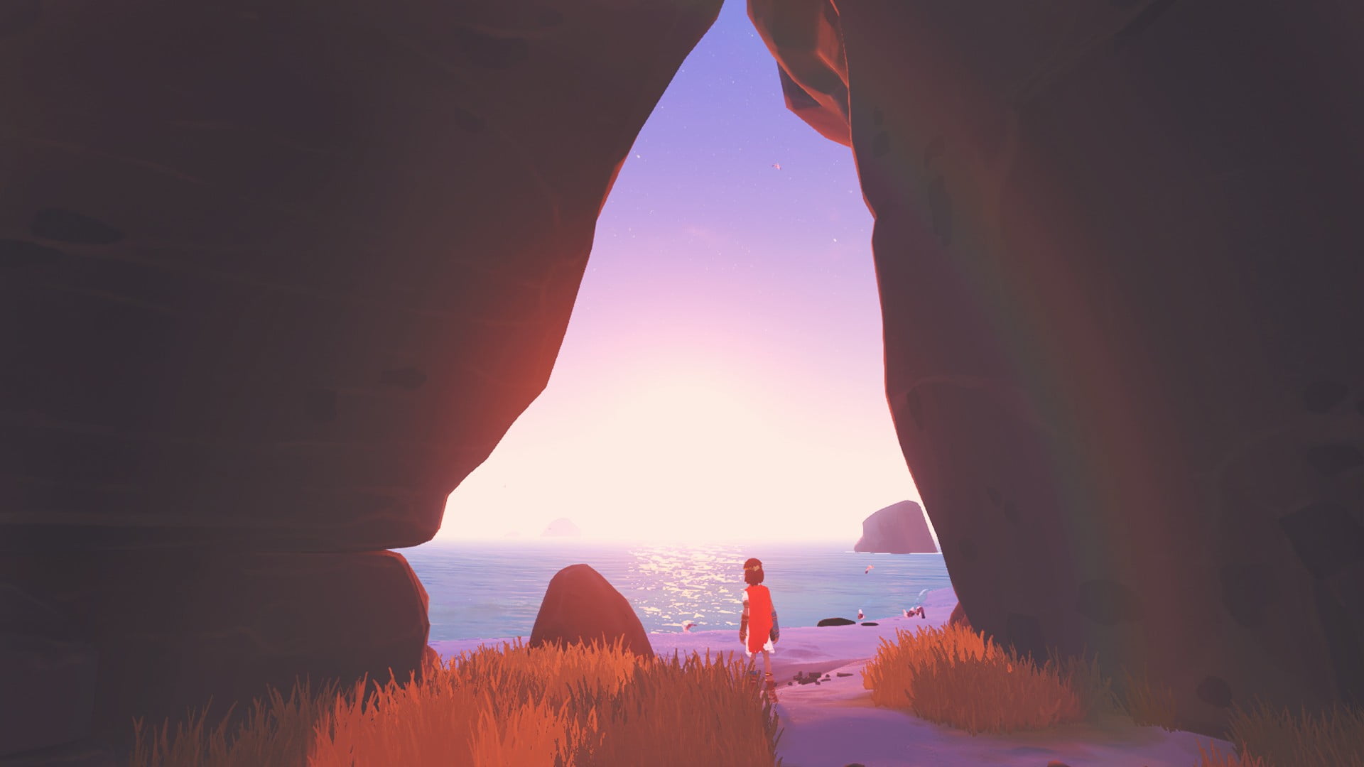 tranquil scene, idyllic, rock - object, land, tranquility, scenics - nature, Tequila works, orange color, solid, pink, beauty in nature, sky, sea, 1080P, HD Wallpaper