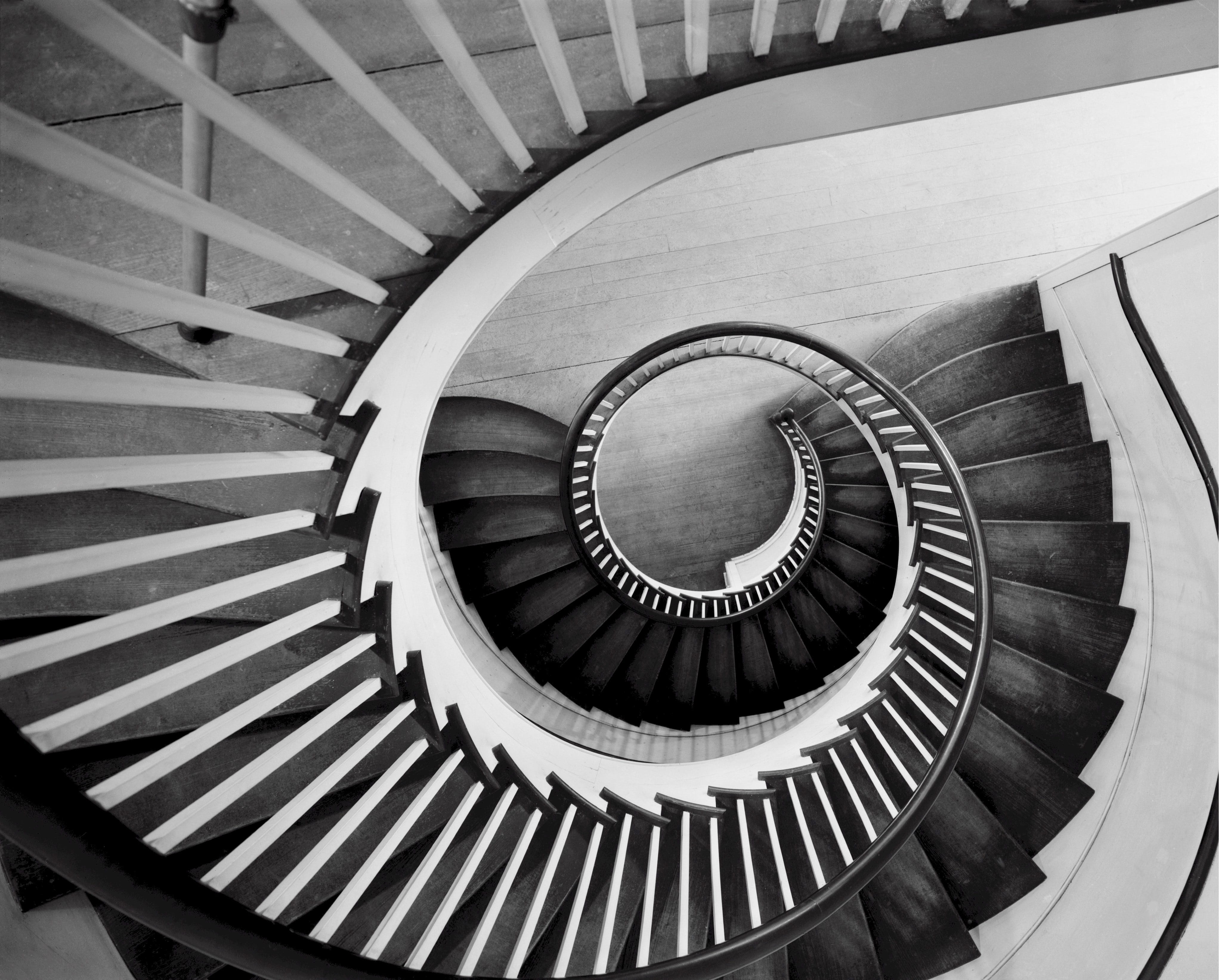 old, no people, community, building, history, metal, shape, design, staircase, usa, pattern, religious, indoors, spiral staircase, pleasant hill, railing, HD Wallpaper