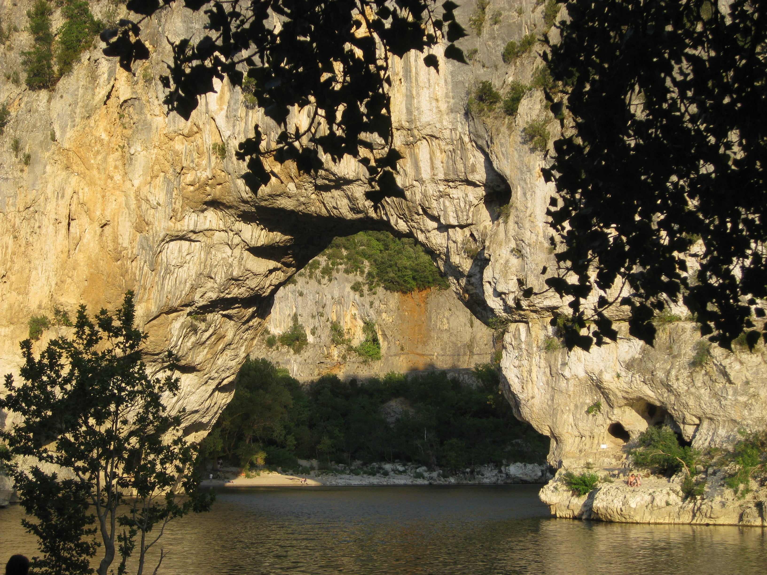 solid, ardèche, scenics - nature, tree, river, eroded, arch, pont darc, outdoors, tranquility, 2K, beauty in nature, rock, architecture, natural arch, HD Wallpaper