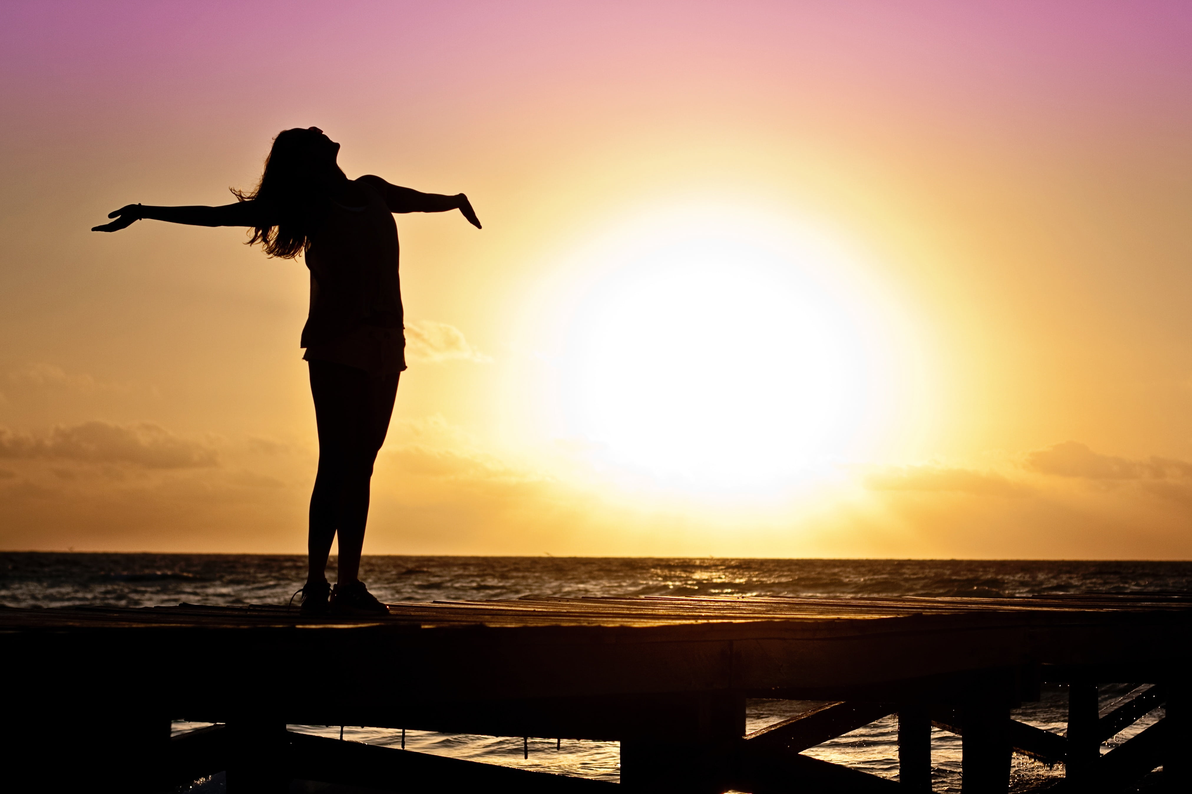 orange color, dom, human arm, limb, horizon over water, standing, body, tranquility, near, 4K, arms raised, one person, spreading, water, horizon, scenics - nature, HD Wallpaper