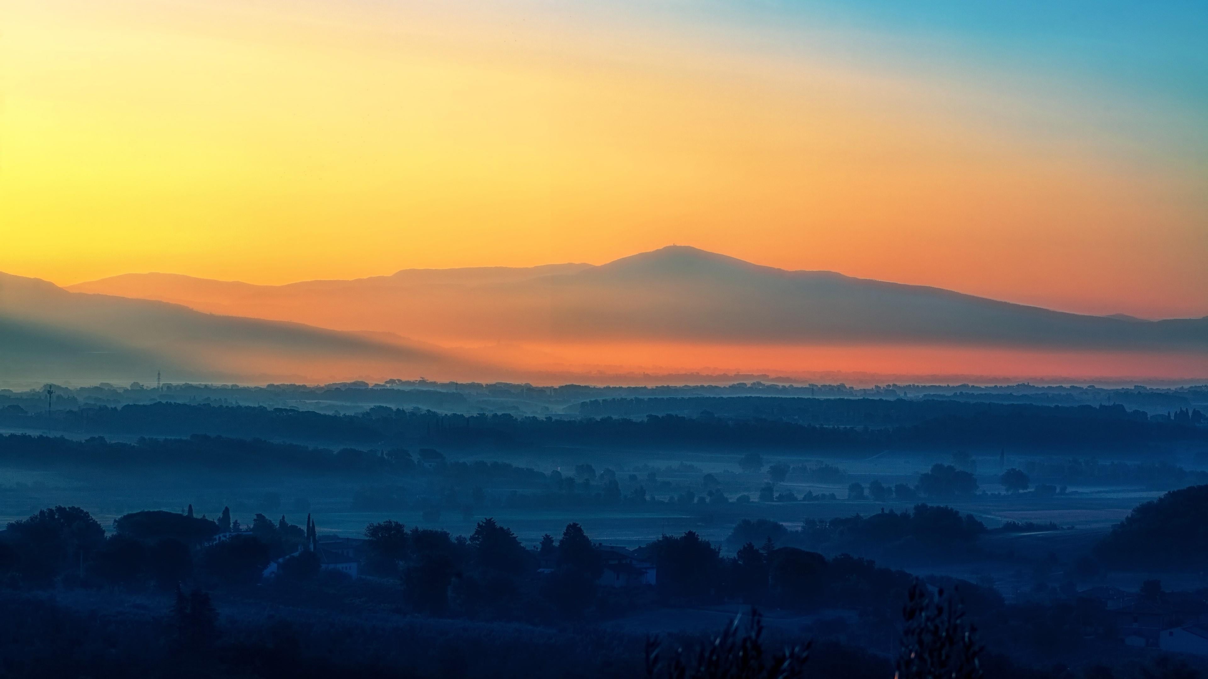 beauty in nature, 4K, misty, morning, scenics - nature, tranquil scene, tranquility, nature, cloud - sky, mountain, twilight, landscape, outdoors, no people, HD Wallpaper