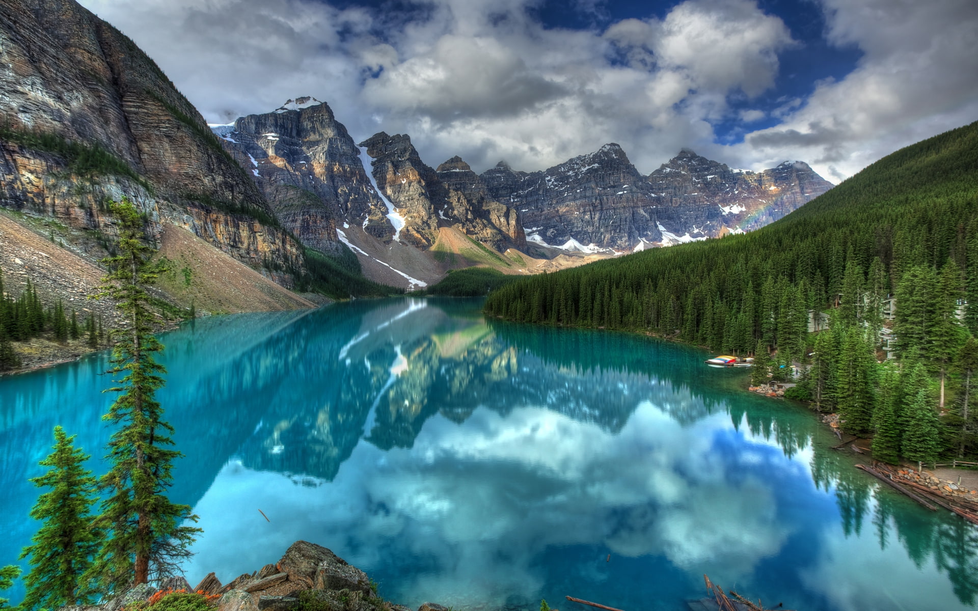 stunning, forest, 1080P, sky, mountain, river, lake, canada, travel, clouds, HD Wallpaper