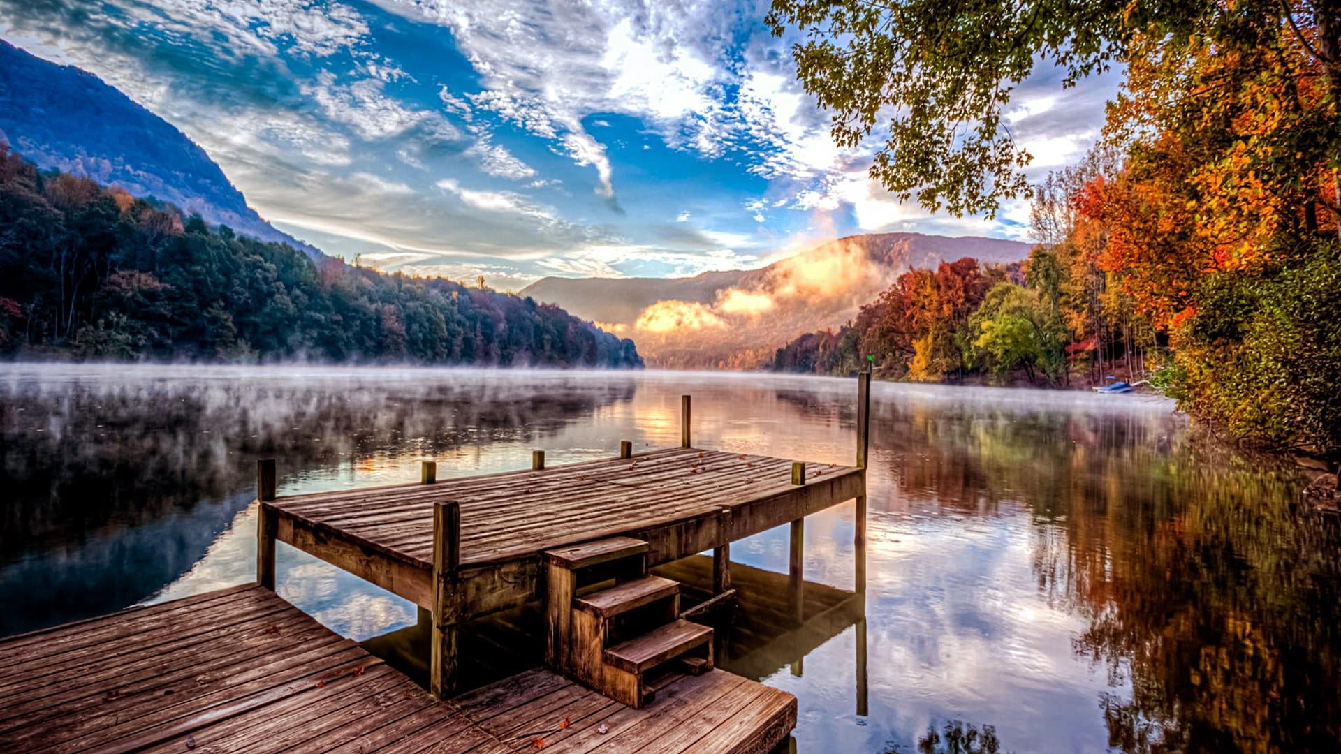 non-urban scene, outdoors, sky, plant, wood - material, forest, beautiful, tranquility, water, mountains, nature, 1080P, beauty in nature, stunning, scenics - nature, HD Wallpaper