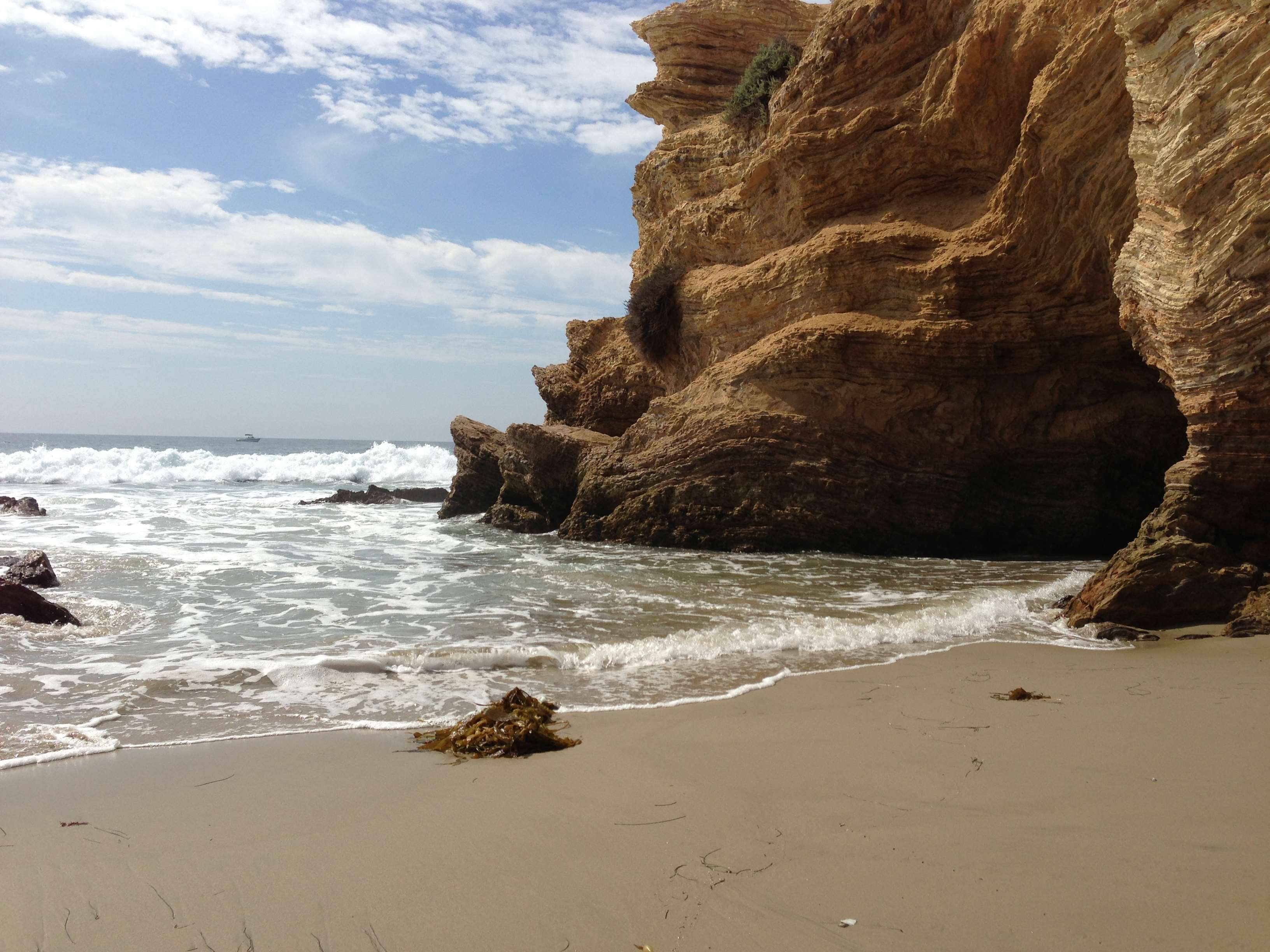cloud - sky, power in nature, day, rock, 2K, crystal cove state park, eroded, water, land, treasure cove, newport beach, sea, sand, no people, rock formation, HD Wallpaper