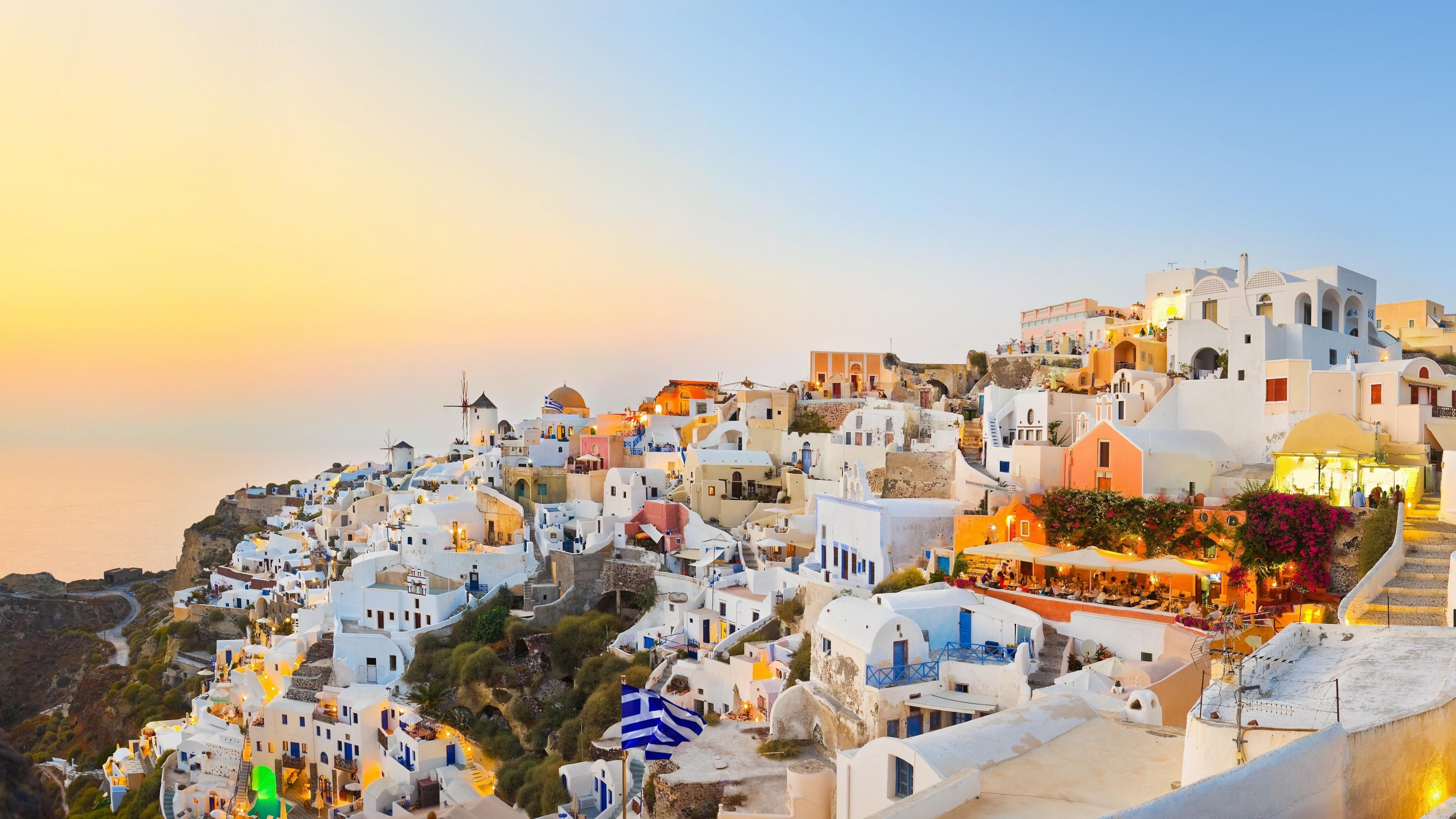 europe, sky, scenery, santorinni, 4K, sunset, evening, greece, amazing, stunning, island, HD Wallpaper