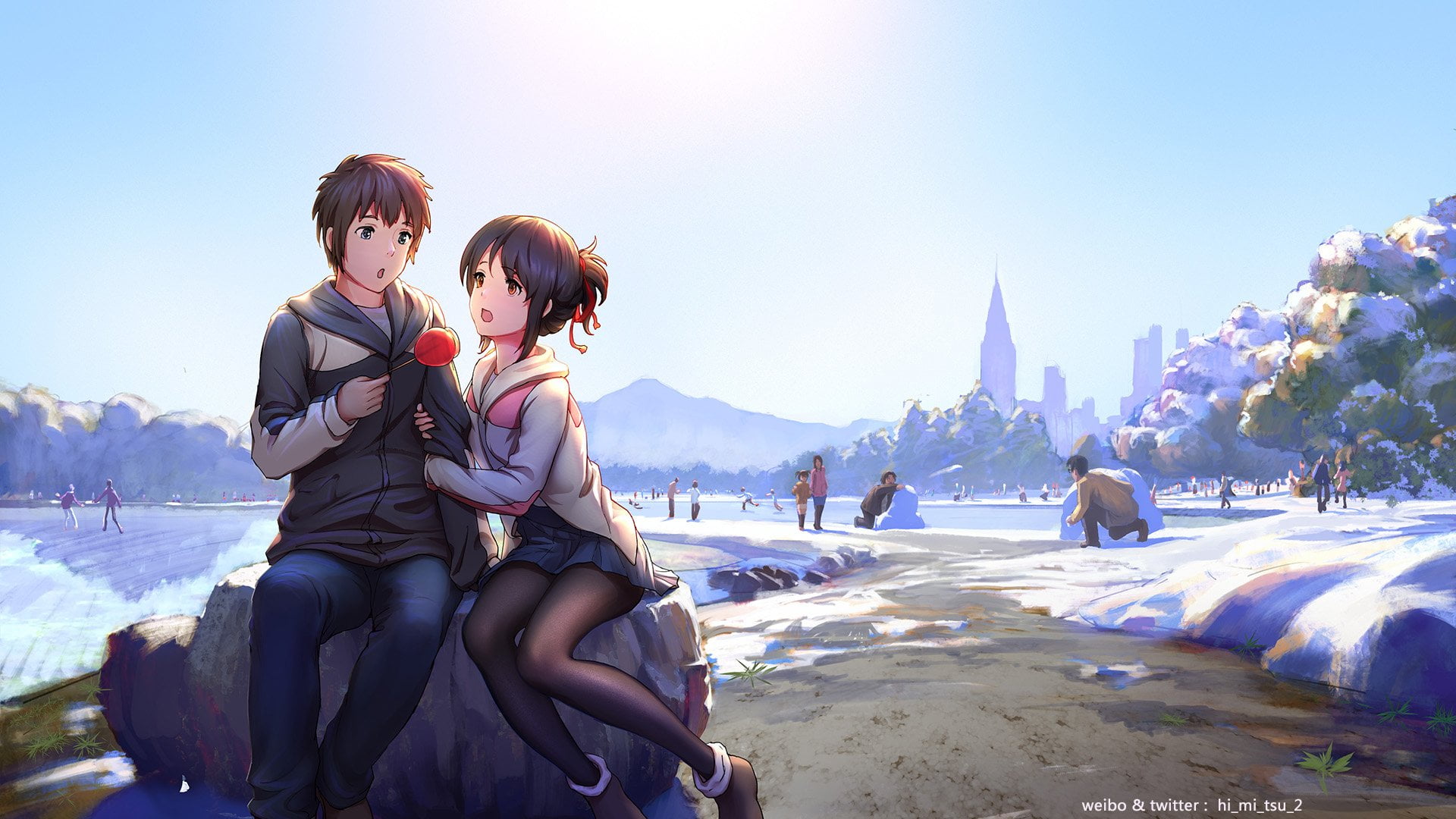 females, young adult, bonding, positive emotion, couple - relationship, nature, Kimi No Na Wa., emotion, real people, togetherness, sky, women, two people, HD Wallpaper