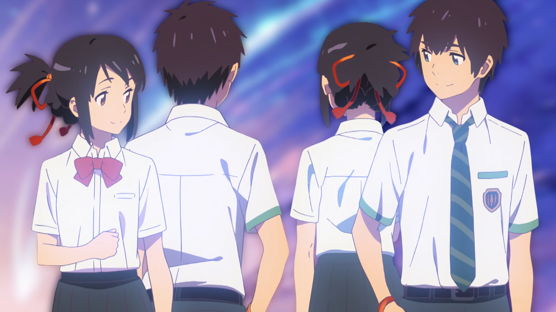 childhood, Anime, Your Name., women, females, child, 1080P, standing, togetherness, sky, cooperation, Kimi No Na Wa., girls, human arm, group of people, HD Wallpaper