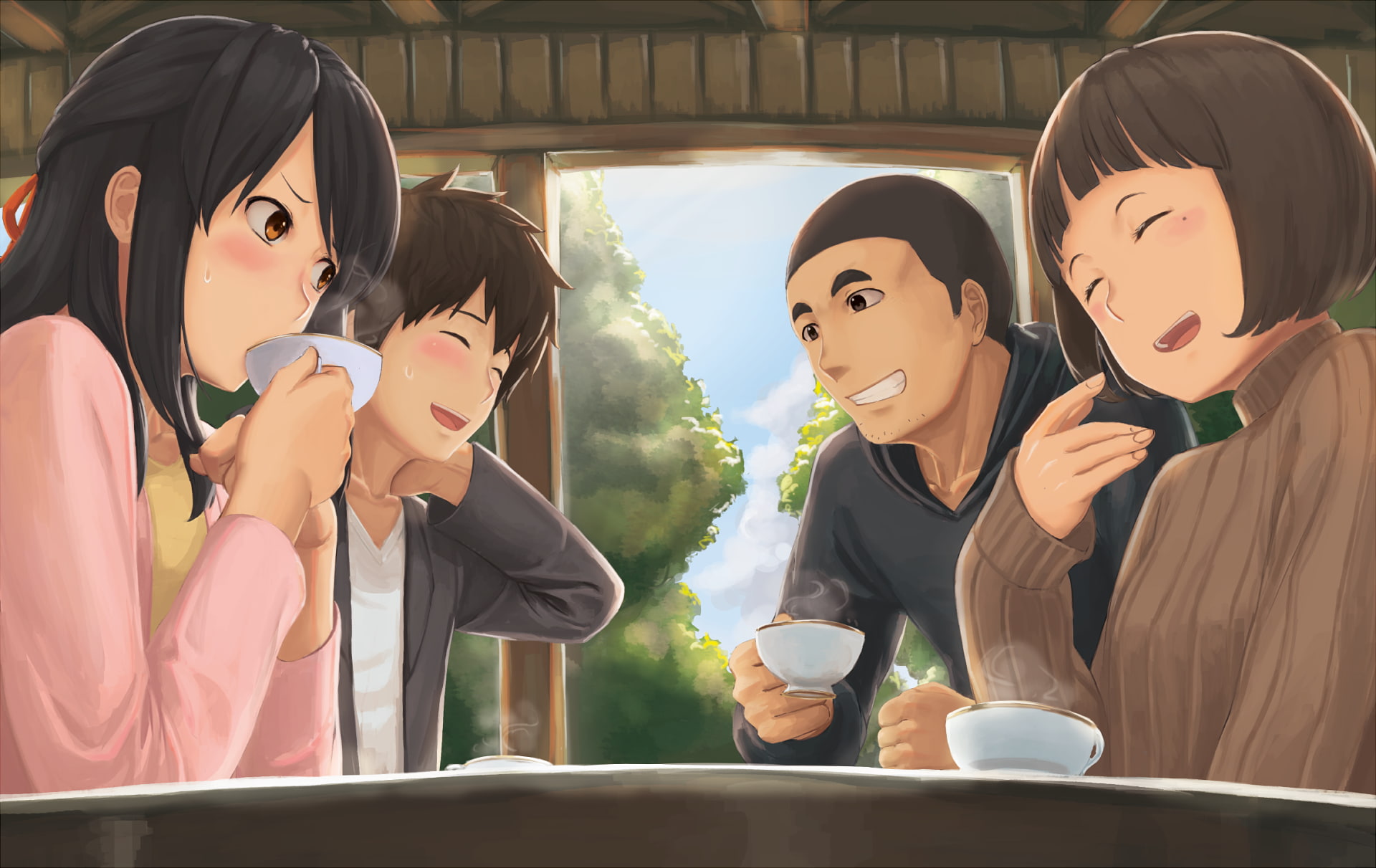 young women, togetherness, real people, Miyamizu Mitsuha, 1080P, young adult, portrait, Kimi no Na Wa, sunlight, beautiful woman, sitting, adult, group of people, HD Wallpaper