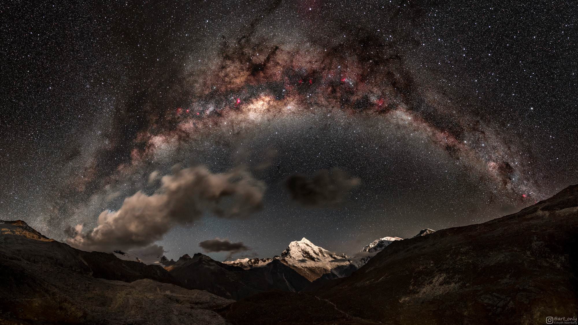 land, mountain range, tranquility, Milky Way, scenics - nature, science, nature, space, star - space, majestic, astronomy, mountain, 1080P, mountain peak, HD Wallpaper