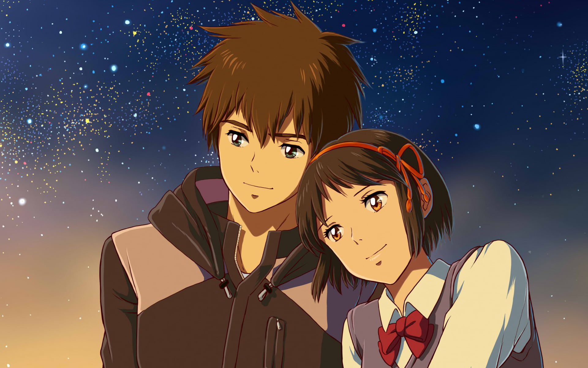1080P, young men, heterosexual couple, real people, couple - relationship, Mitsuha Miyamizu, front view, women, star - space, Kimi No Na Wa., Taki Tachibana, HD Wallpaper
