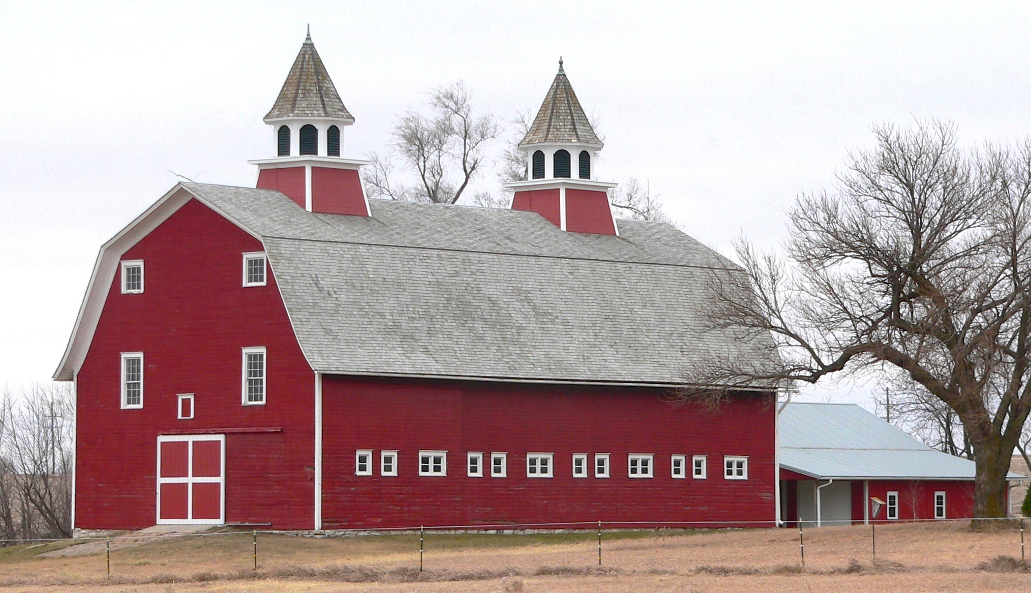 gray, bare tree, tree, built structure, near, tower, outdoors, spirituality, agriculture, red, spire, plant, nebraska, rural, religion, place of worship, HD Wallpaper