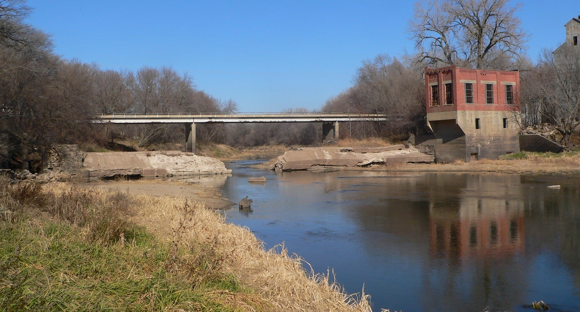 scenic, building, clear sky, tranquility, plant, 1080P, outside, bridge, architecture, built structure, country, reflection, building exterior, nebraska, HD Wallpaper