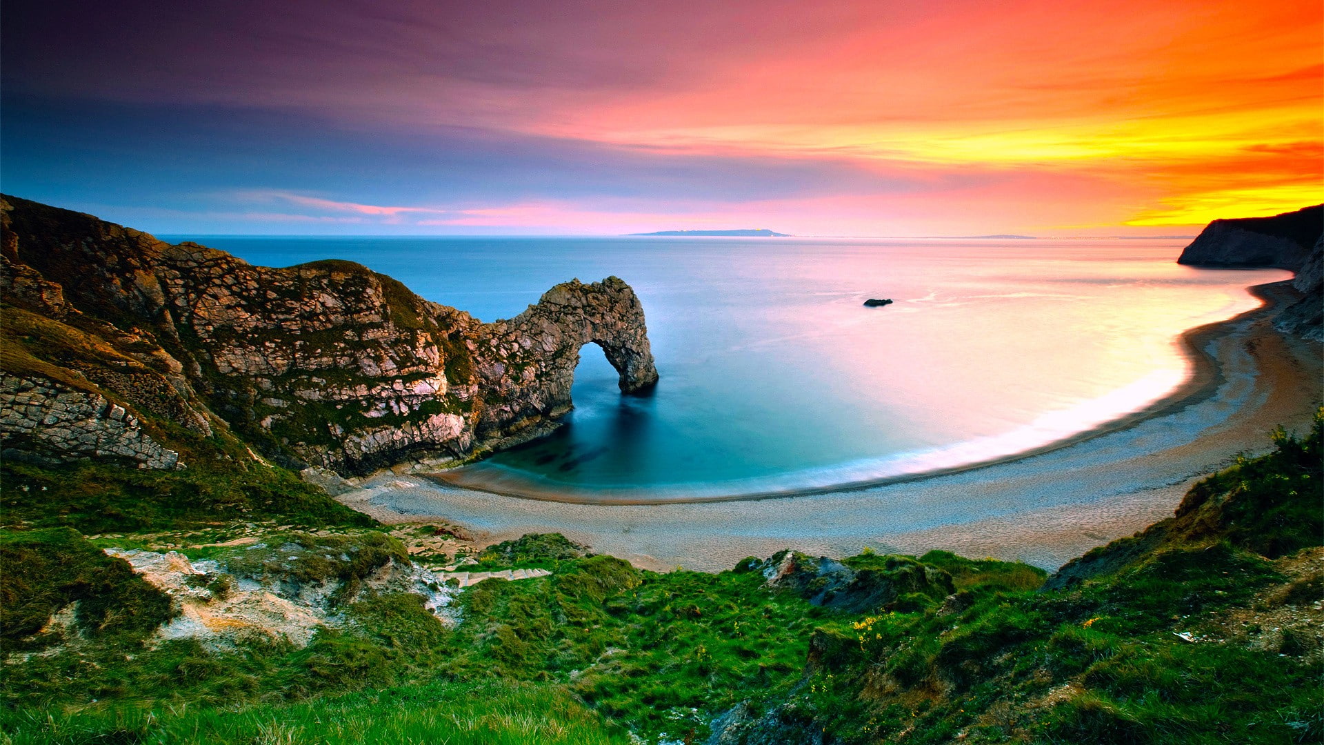 sea, landscape, 1080P, nature, coast, Durdle Door, beach, HD Wallpaper