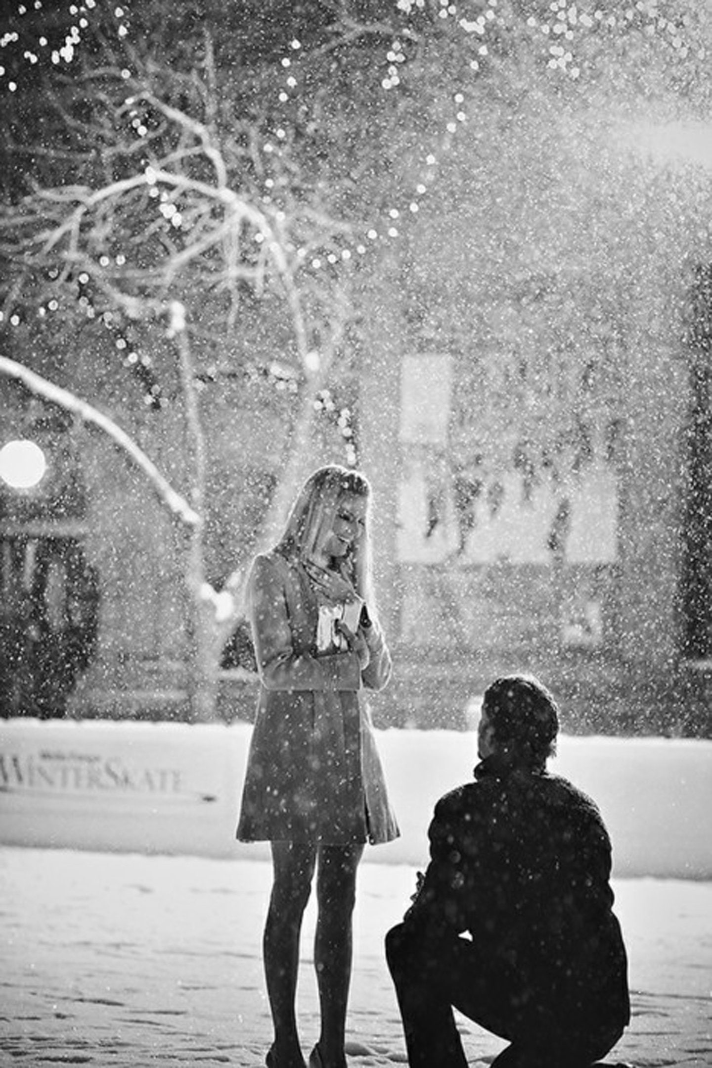 romance, winter, love, snow, proposal, marriage, couple, 1080P, Phone HD Wallpaper