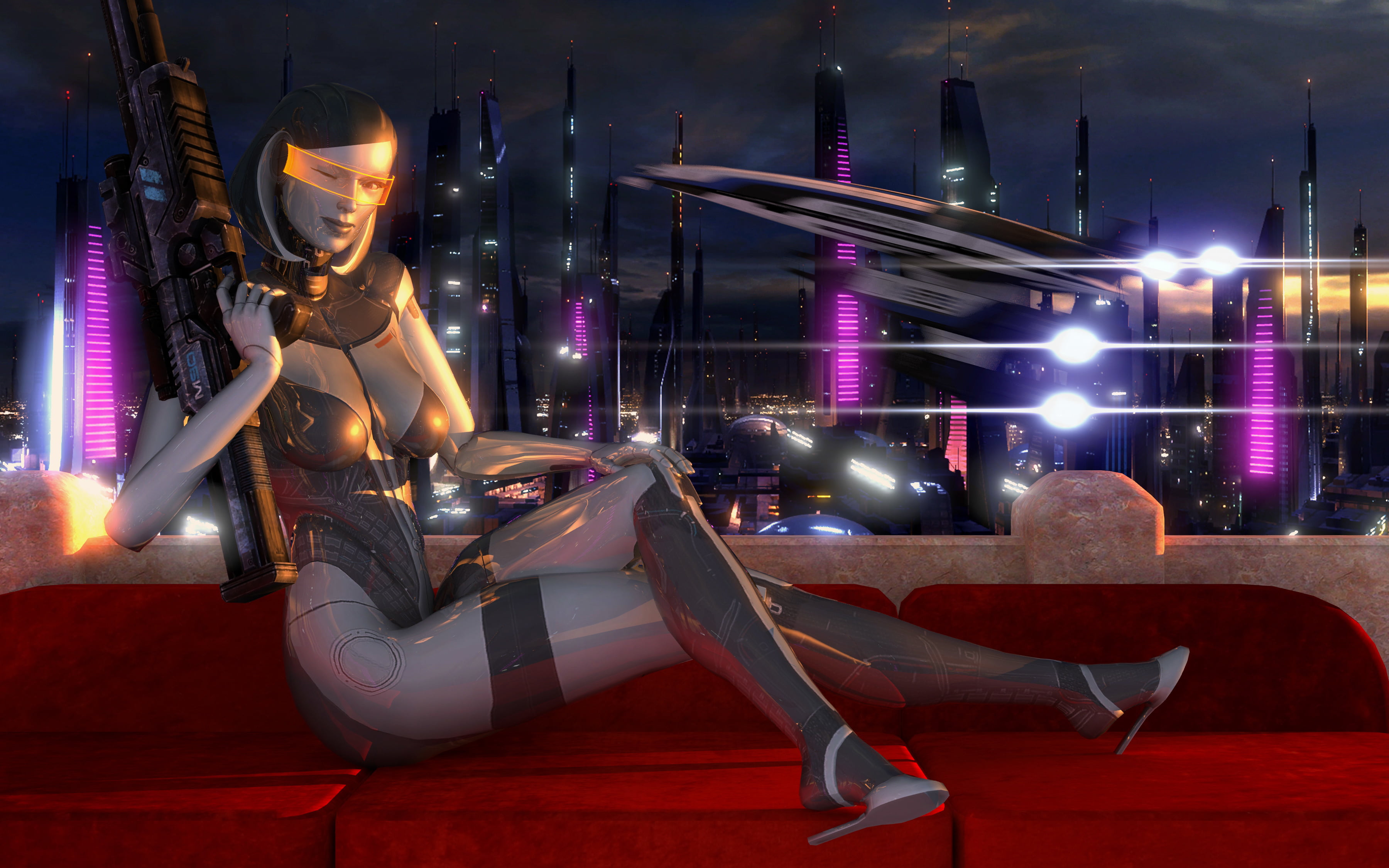 Dr. Eva, male likeness, female, outdoors, amusement park, city, nature, arts culture and entertainment, mass effect, built structure, technology, look, HD Wallpaper