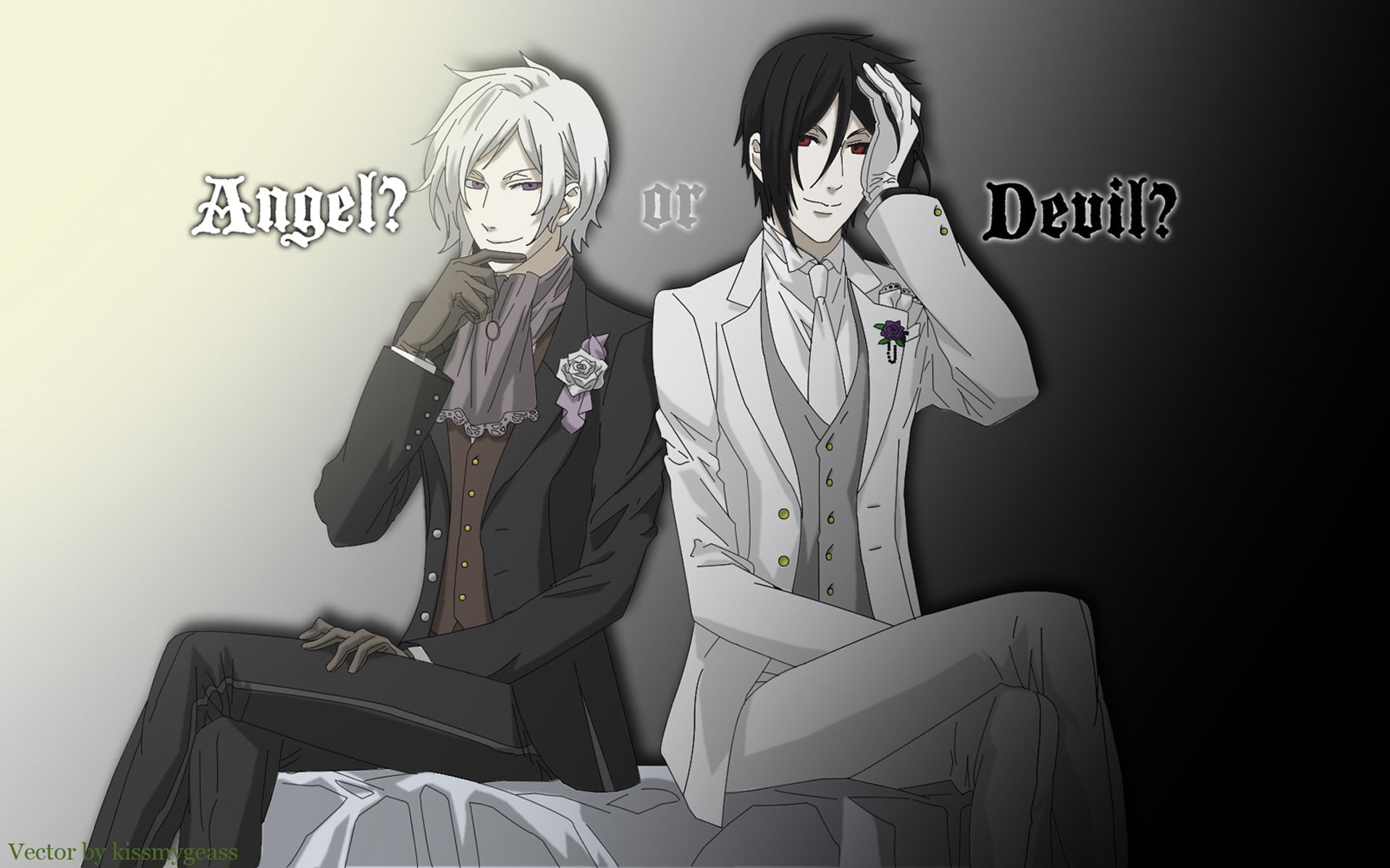 flowers, 1080P, demons, sebastian, hair, michaelis, white, suit, brunettes, angels, devil, kuroshitsuji, HD Wallpaper