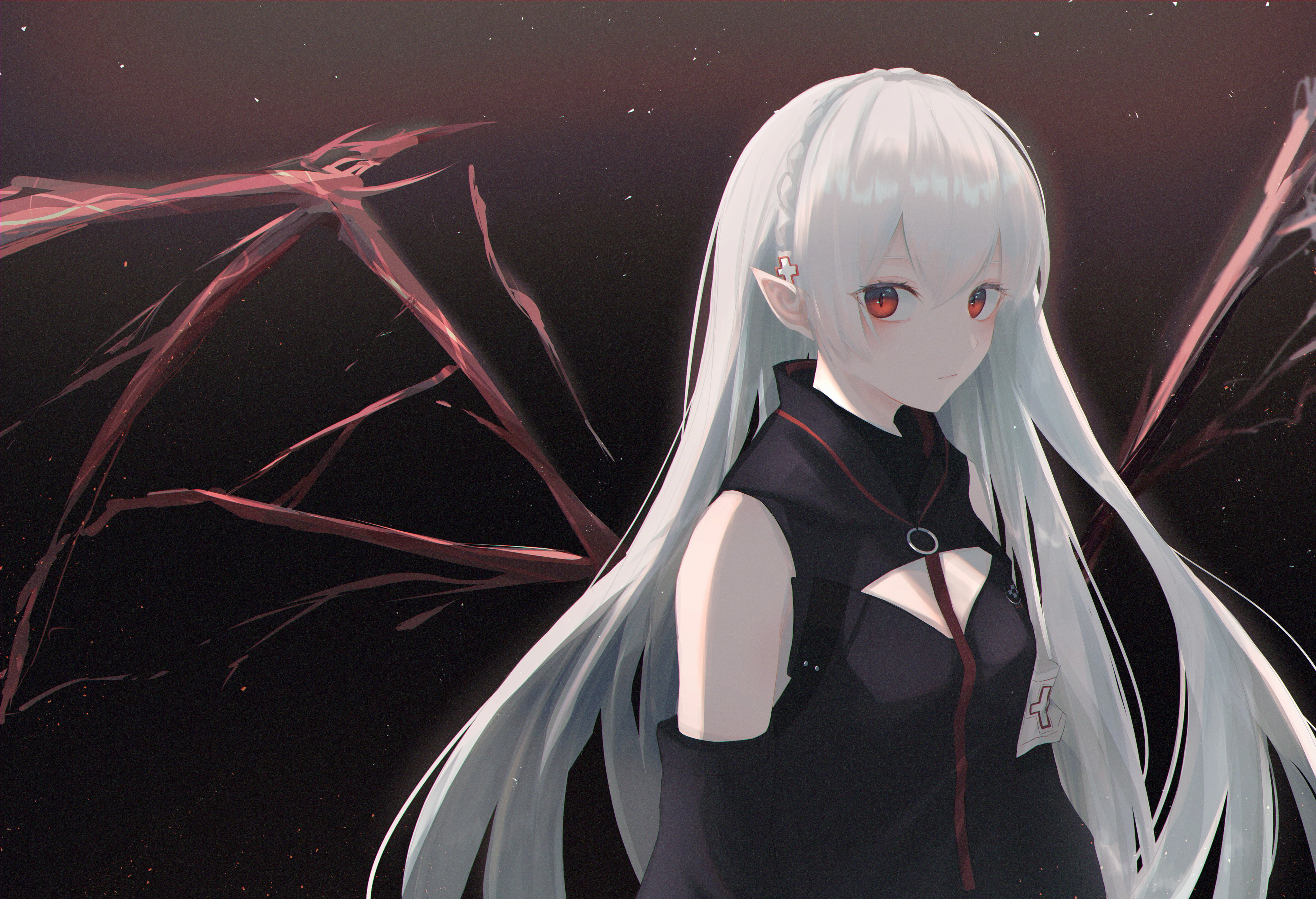 7ife, red eyes, looking at viewer, Arknights, anime girls, silver hair, 4K, HD Wallpaper