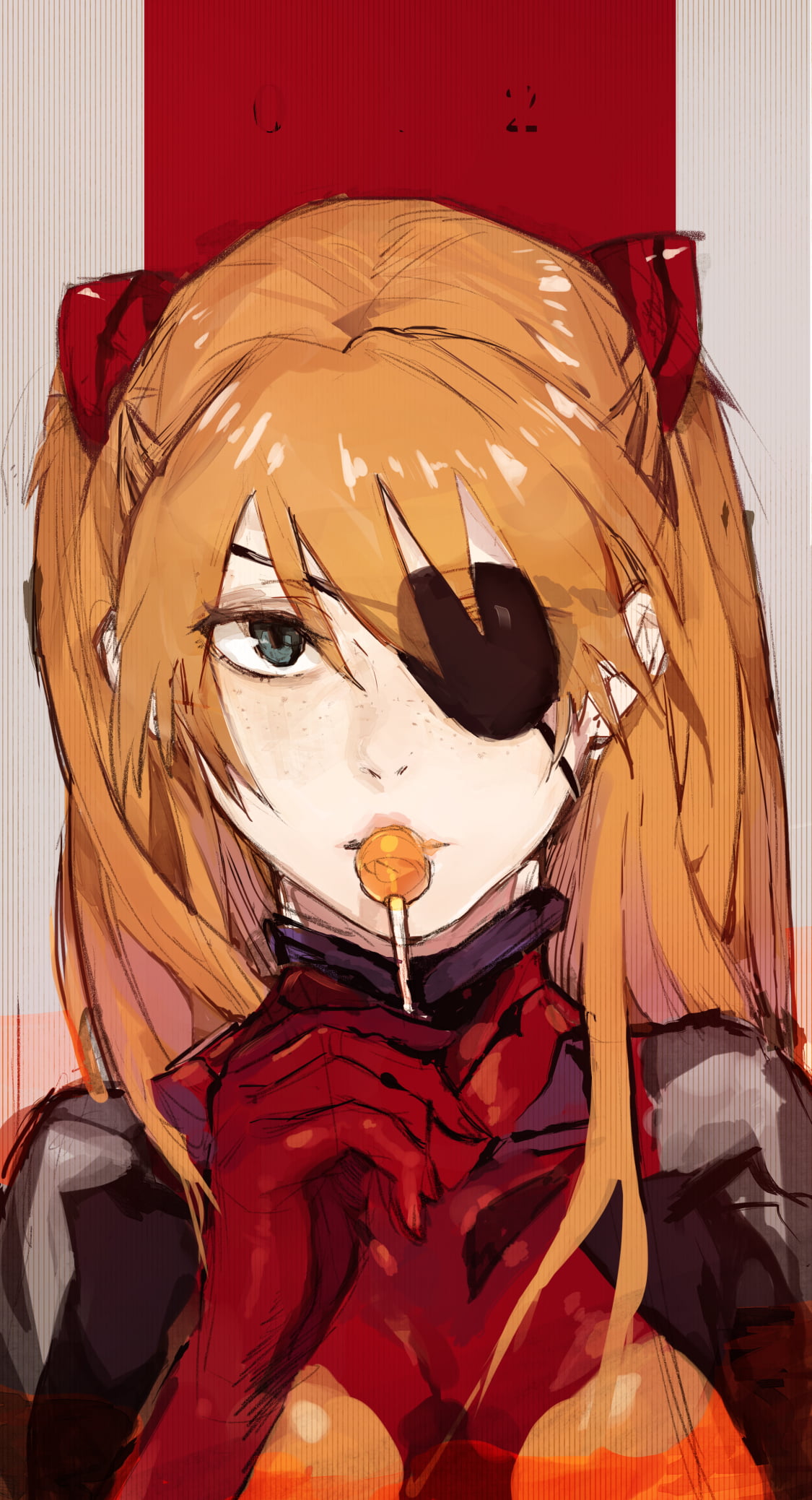 lolipop, anime girls, Hirannko, Asuka Langley Shikinami, simple background, Shikinami Asuka Langley, Asuka Langley Soryu, freckles, Neon Genesis Evangelion, Phone HD Wallpaper
