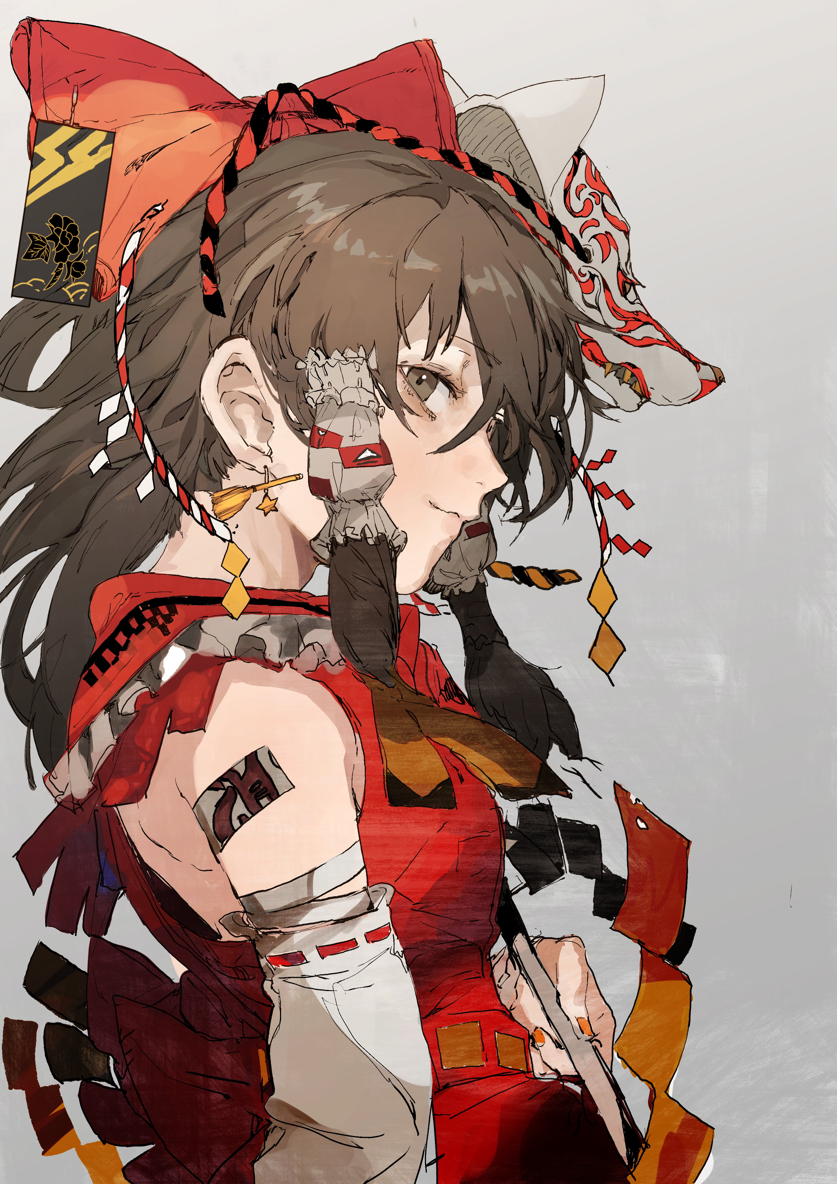 anime, anime girls, Hakurei Reimu, digital art, 4K, simple background, Hirannko, Touhou, Phone HD Wallpaper