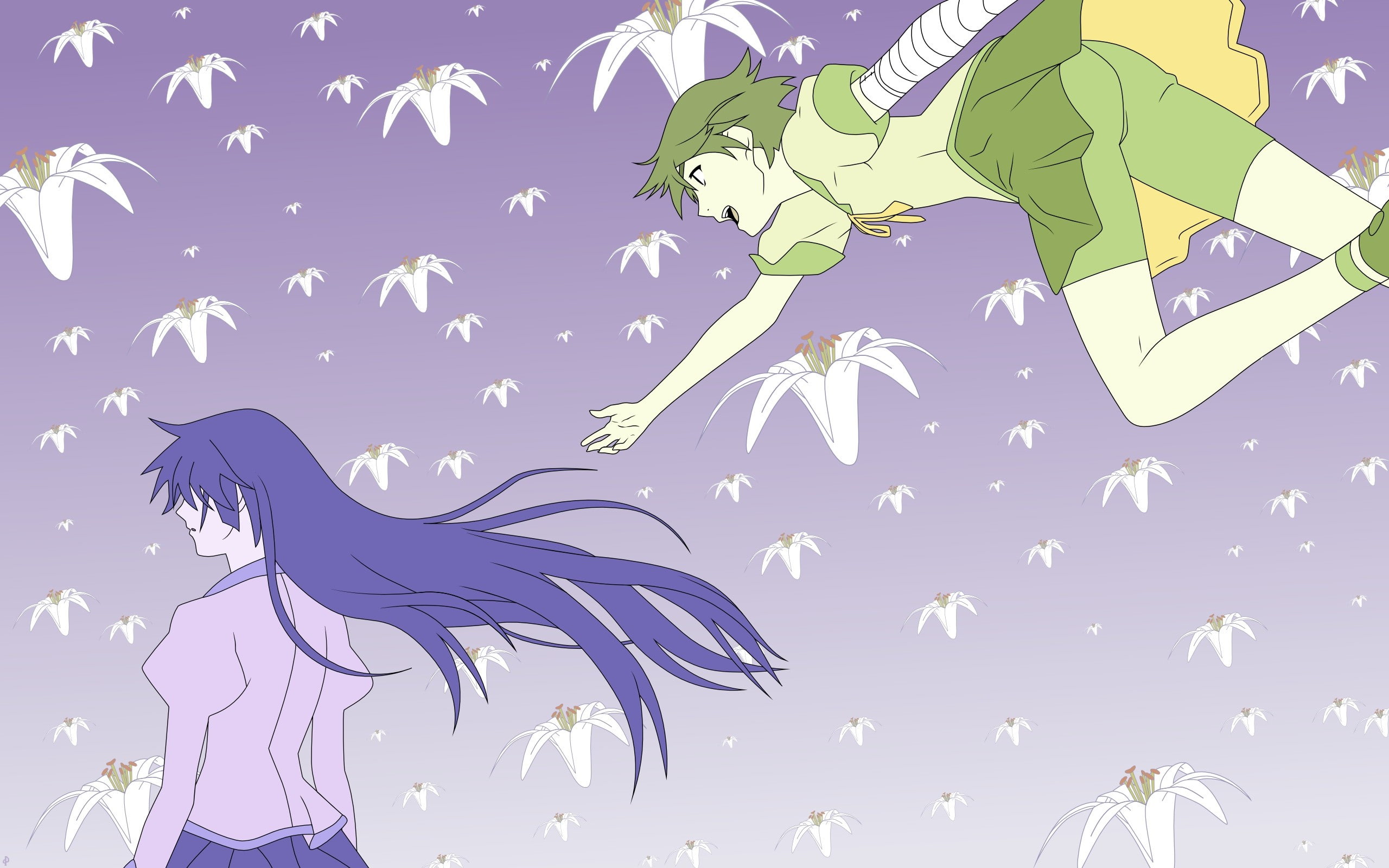Monogatari Series, bird, group of animals, one person, animals in the wild, nature, Senjougahara Hitagi, vertebrate, outdoors, anime girls, environment, HD Wallpaper