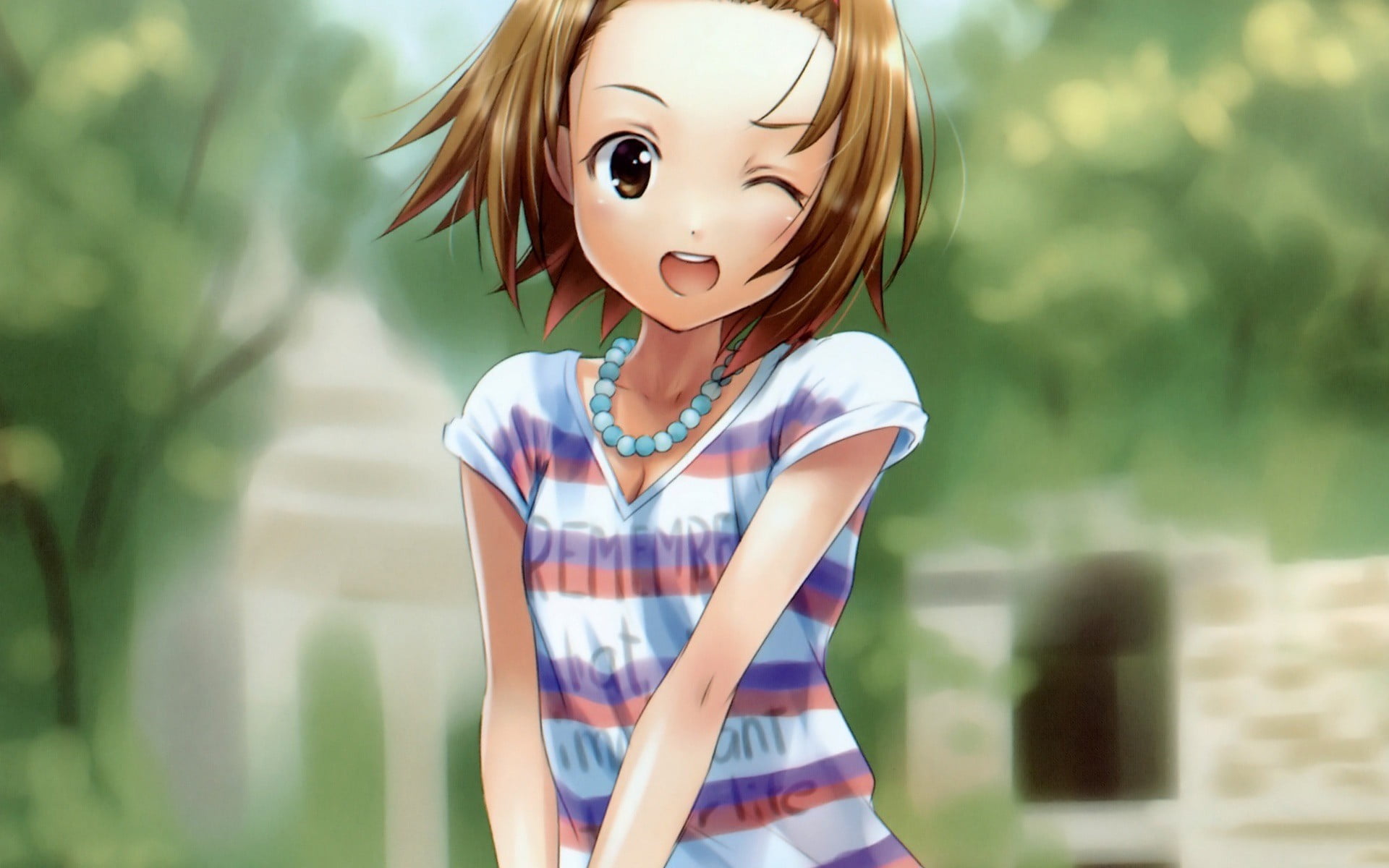 Tainaka Ritsu, anime girls, outdoors, beautiful woman, portrait, anime, lifestyles, waist up, day, leisure activity, women, standing, 1080P, young adult, HD Wallpaper