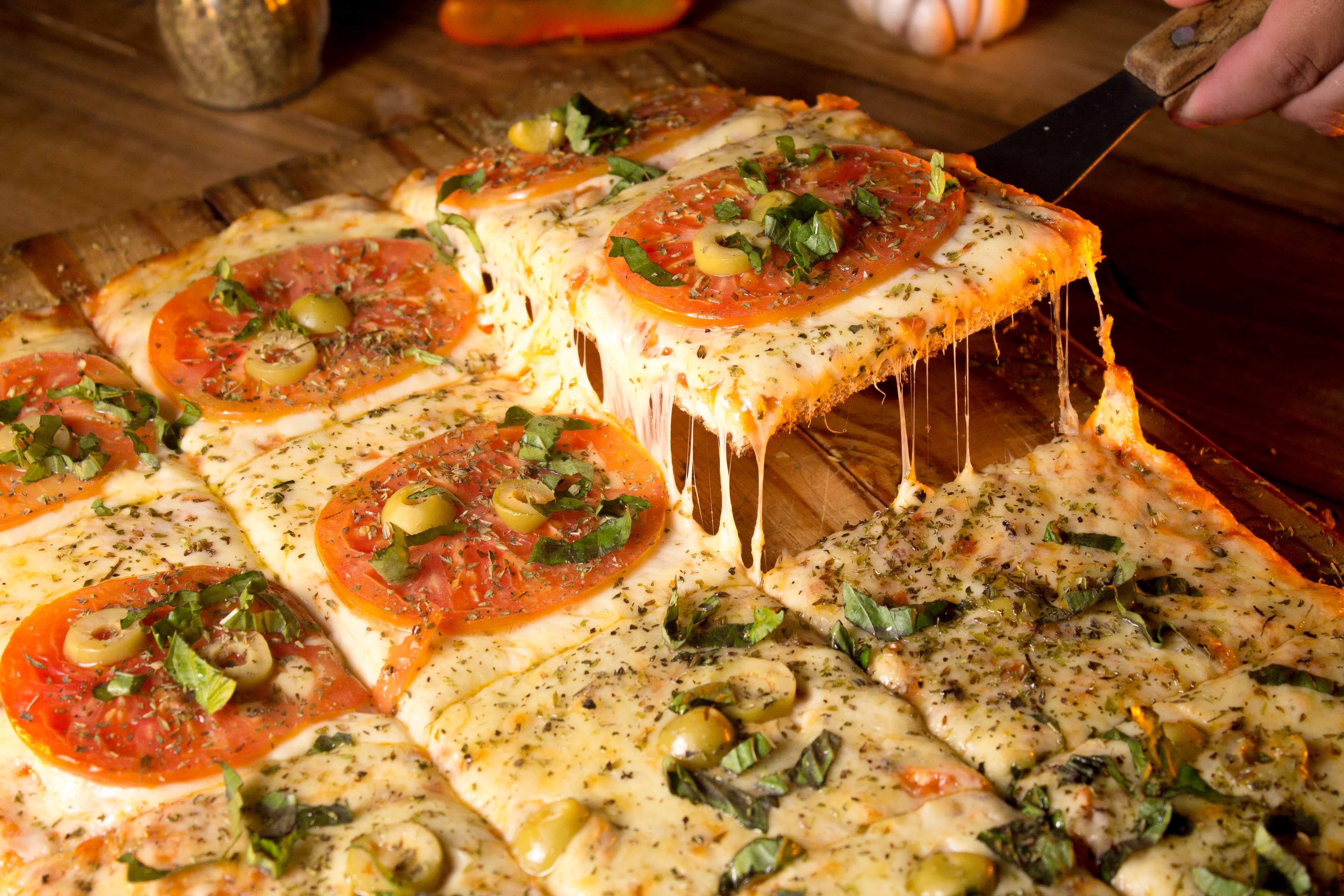 pizza shop, person, pizza, italian food, session, food and drink, unhealthy eating, human body part, snack, server, restaurant, indoors, freshness, dairy product, HD Wallpaper