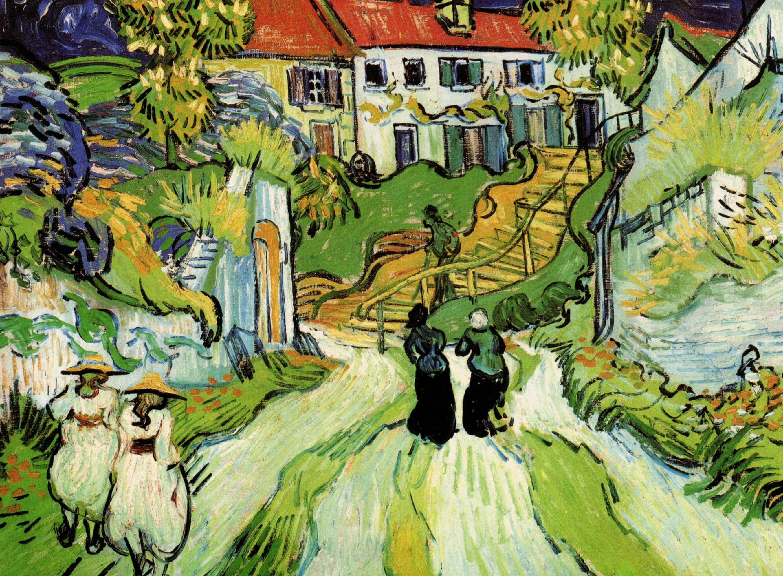 in Auvers with Figures, 2K, Village Street, and Steps, Vincent van Gogh, HD Wallpaper