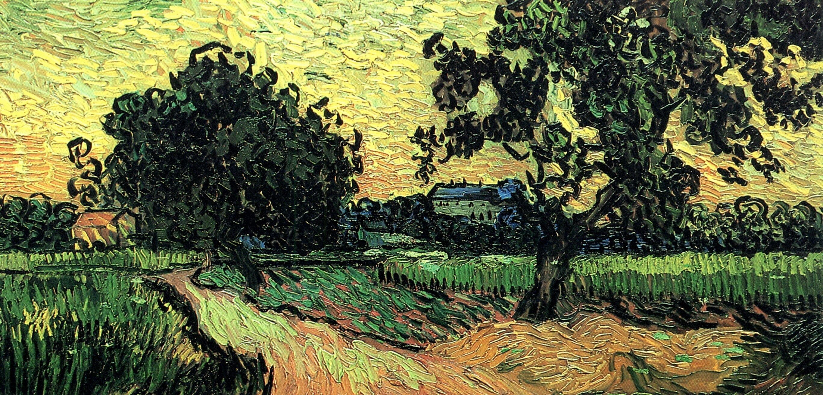 the Chateau of Auvers, Vincent van Gogh, Landscape with, at Sunset, 2K, HD Wallpaper