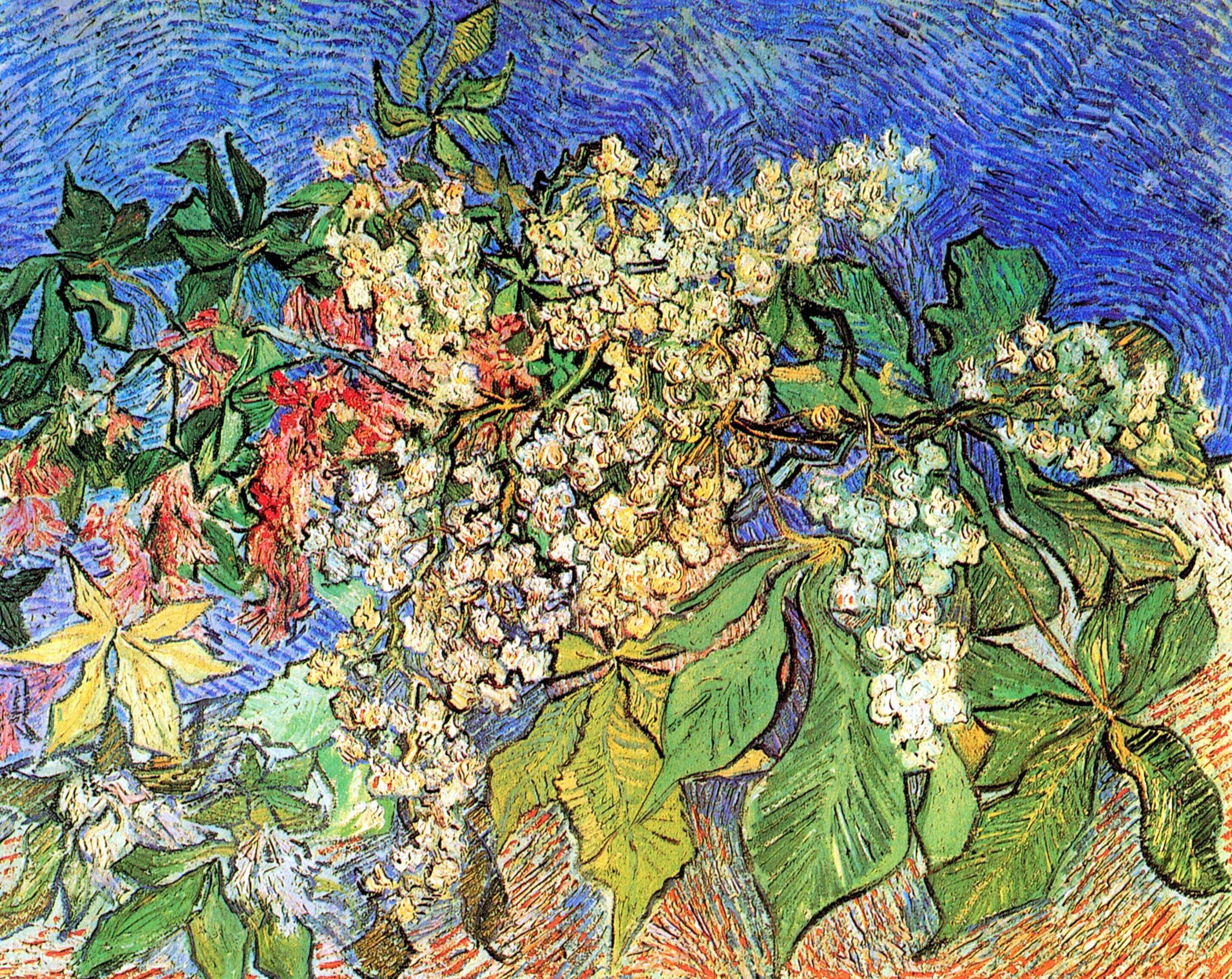 2K, Vincent van Gogh, Blossoming Chestnut Branches, Auvers-sur-Oise, HD Wallpaper