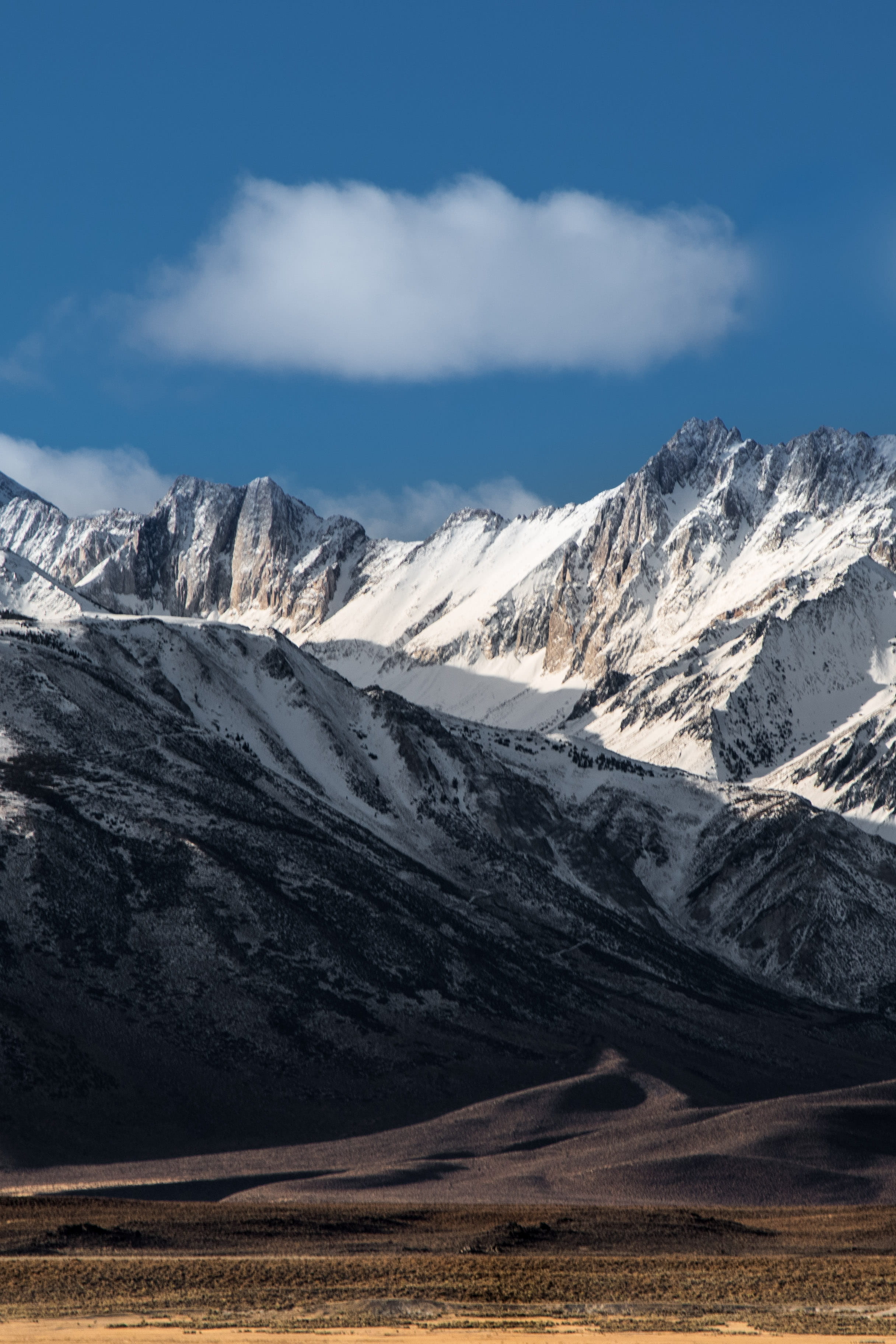 snow, 2K, mountain, nature, idyllic, mountains, landscape, day, beauty in nature, mountain range, tranquility, eastern sierras, non-urban scene, snowcapped mountain, Phone HD Wallpaper