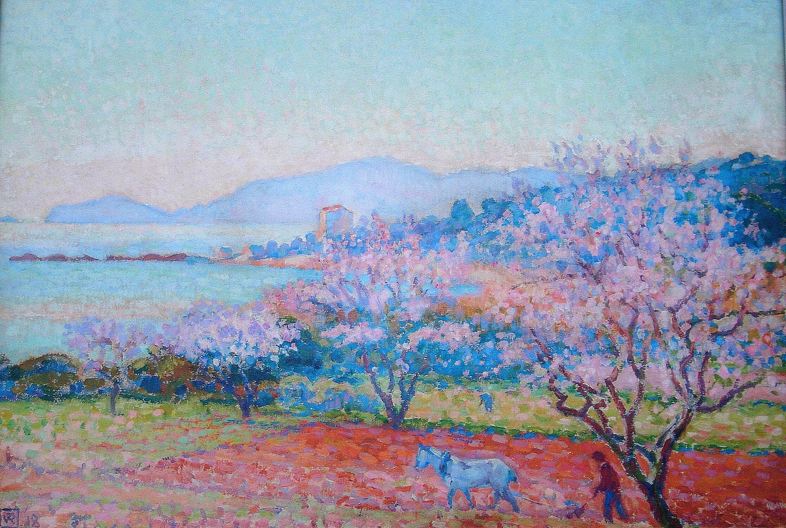 Theo van Rysselberghe, 1918, The Almond trees in blossom, 1080P, HD Wallpaper