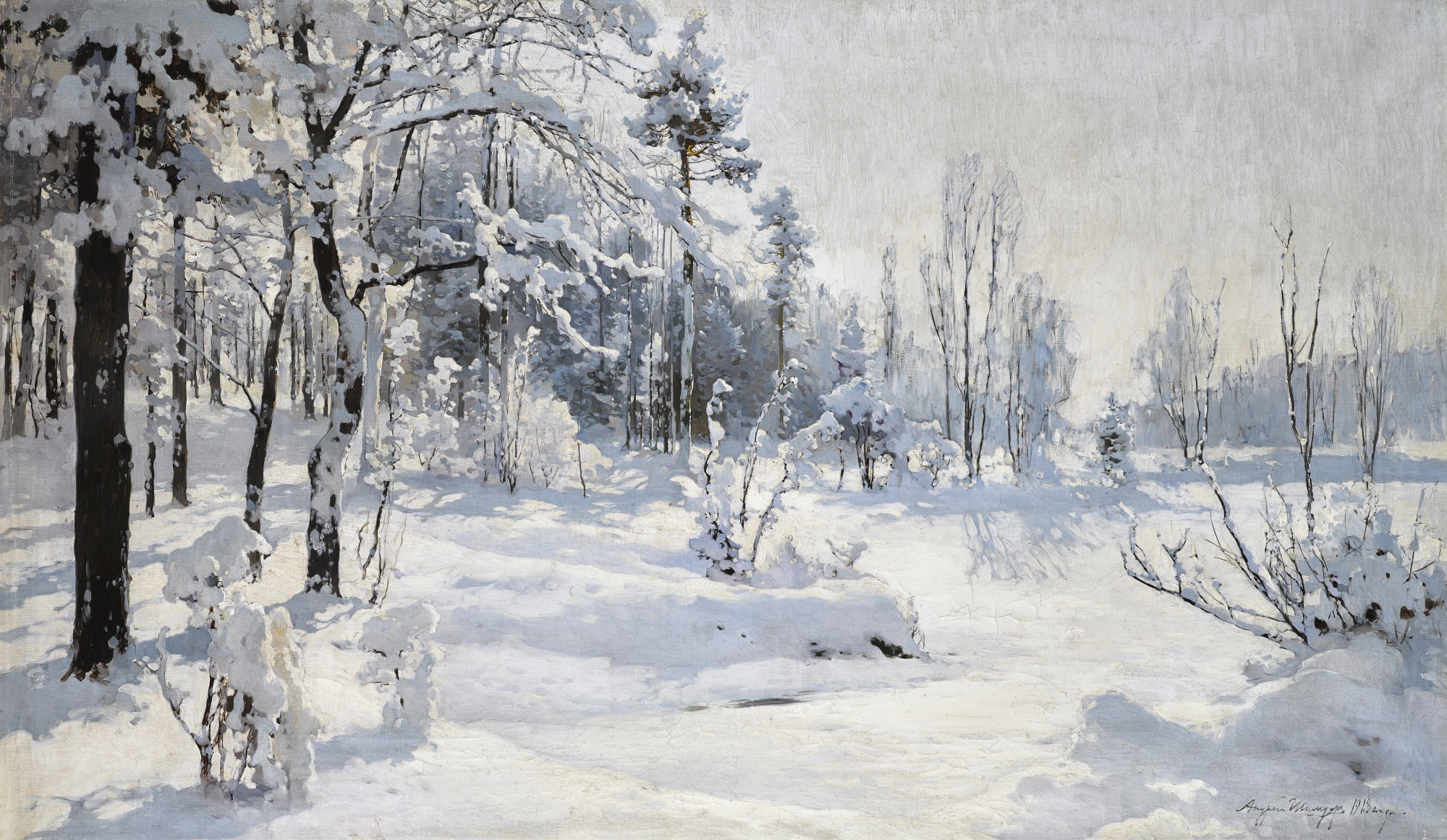 Andrei Nikolaevich Shilder, snow, WINTER LANDSCAPE, winter nature, 1080P, 1918, HD Wallpaper