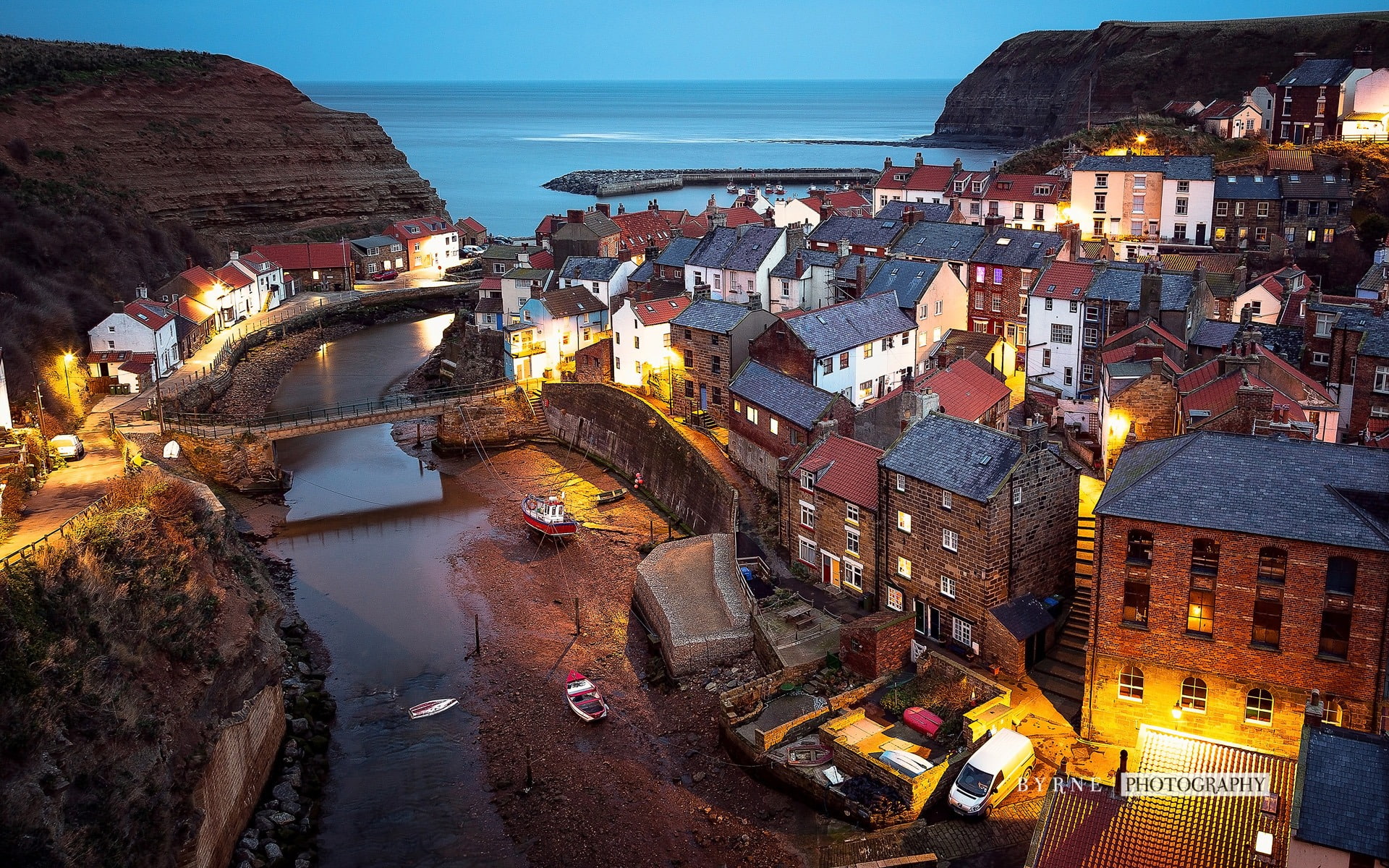 architecture, staithes, no people, sky, residential district, city, high angle view, water, tourism, illuminated, scenery, travel destinations, wallpape, HD Wallpaper