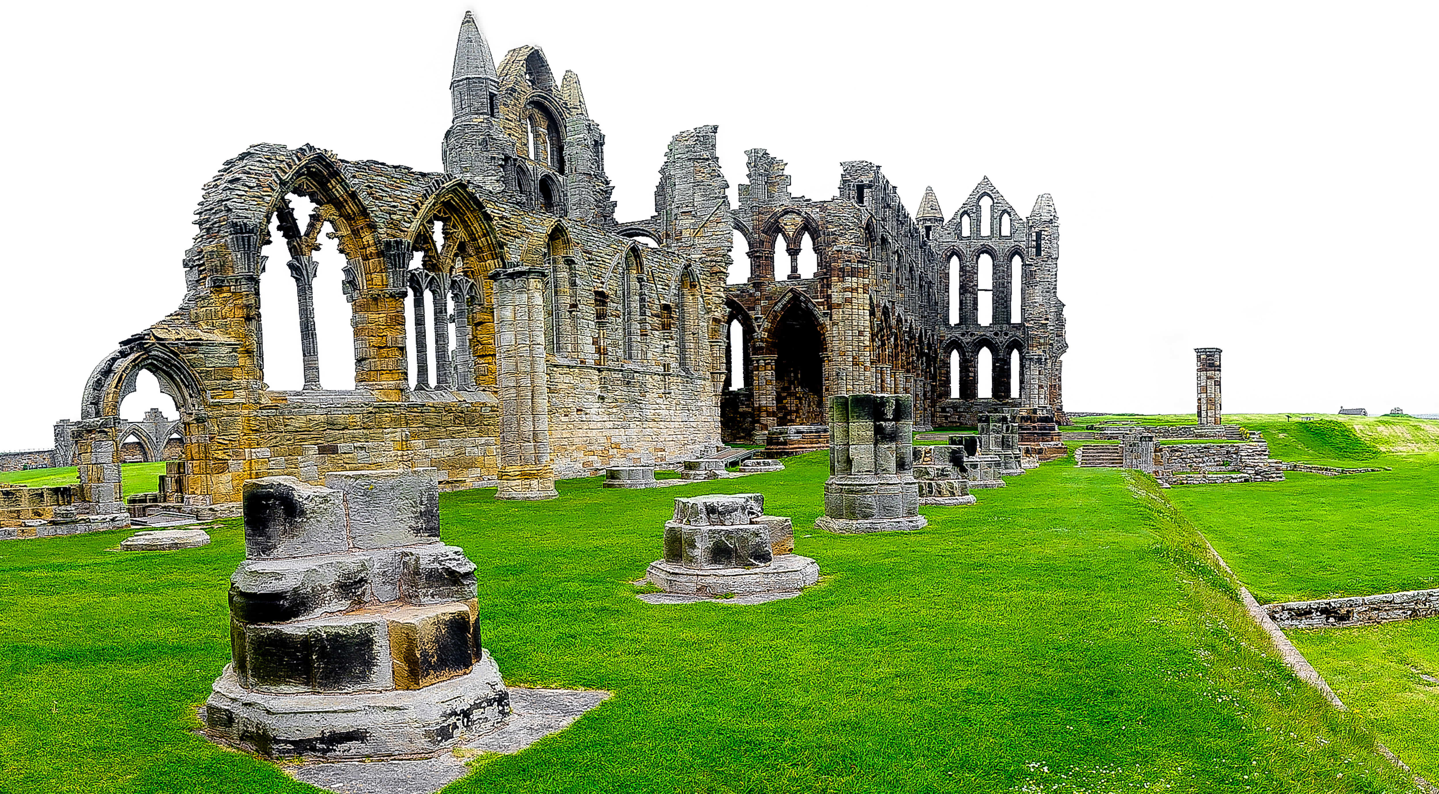 nature, grass, place of worship, the past, architecture, the ruins, ruined, vintage, 4K, travel destinations, North Yorkshire, tourism, building exterior, HD Wallpaper