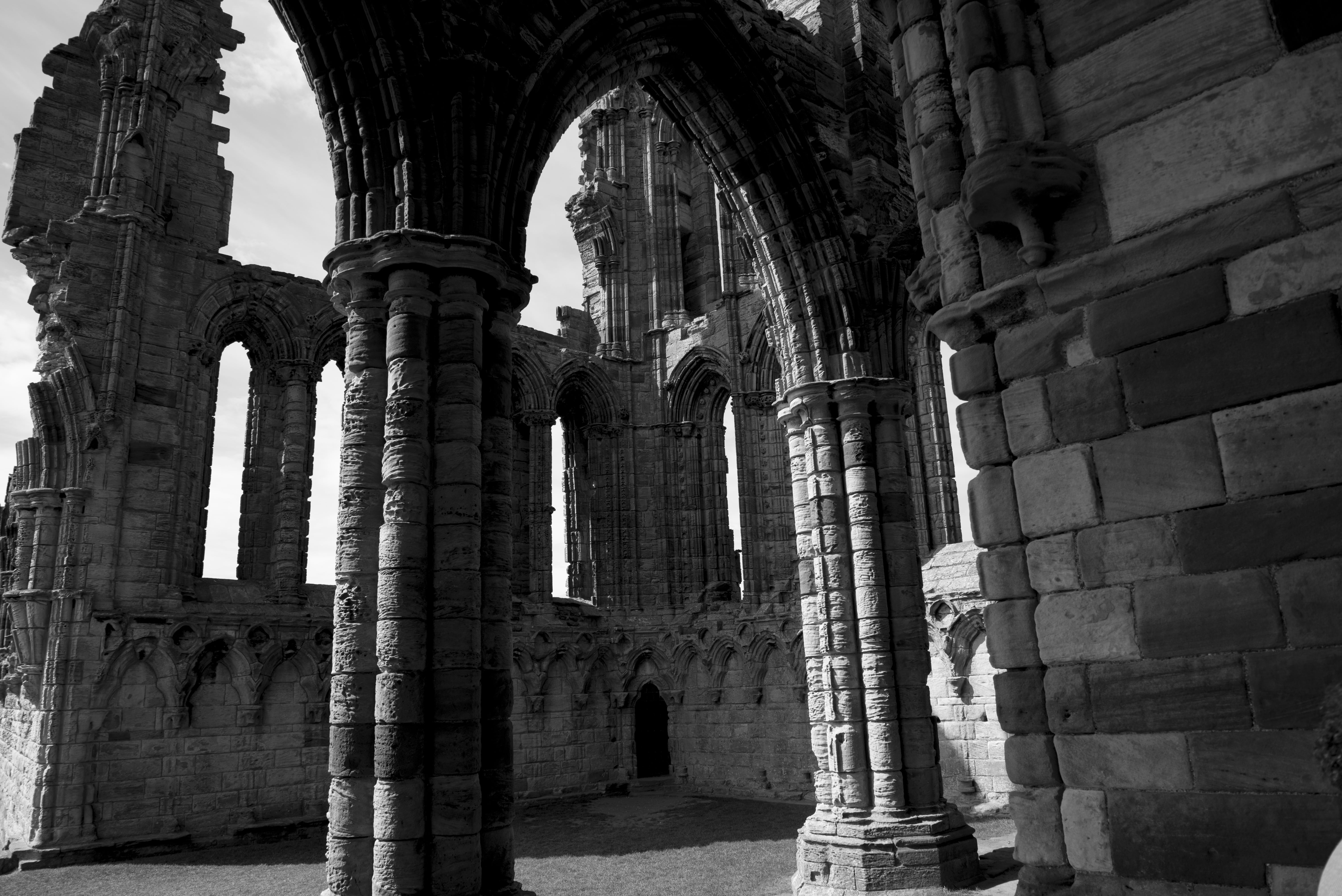 abbey, architectural column, old ruin, architecture, heritage, ruined, travel, colonnade, low angle view, day, place of worship, england, travel destinations, HD Wallpaper
