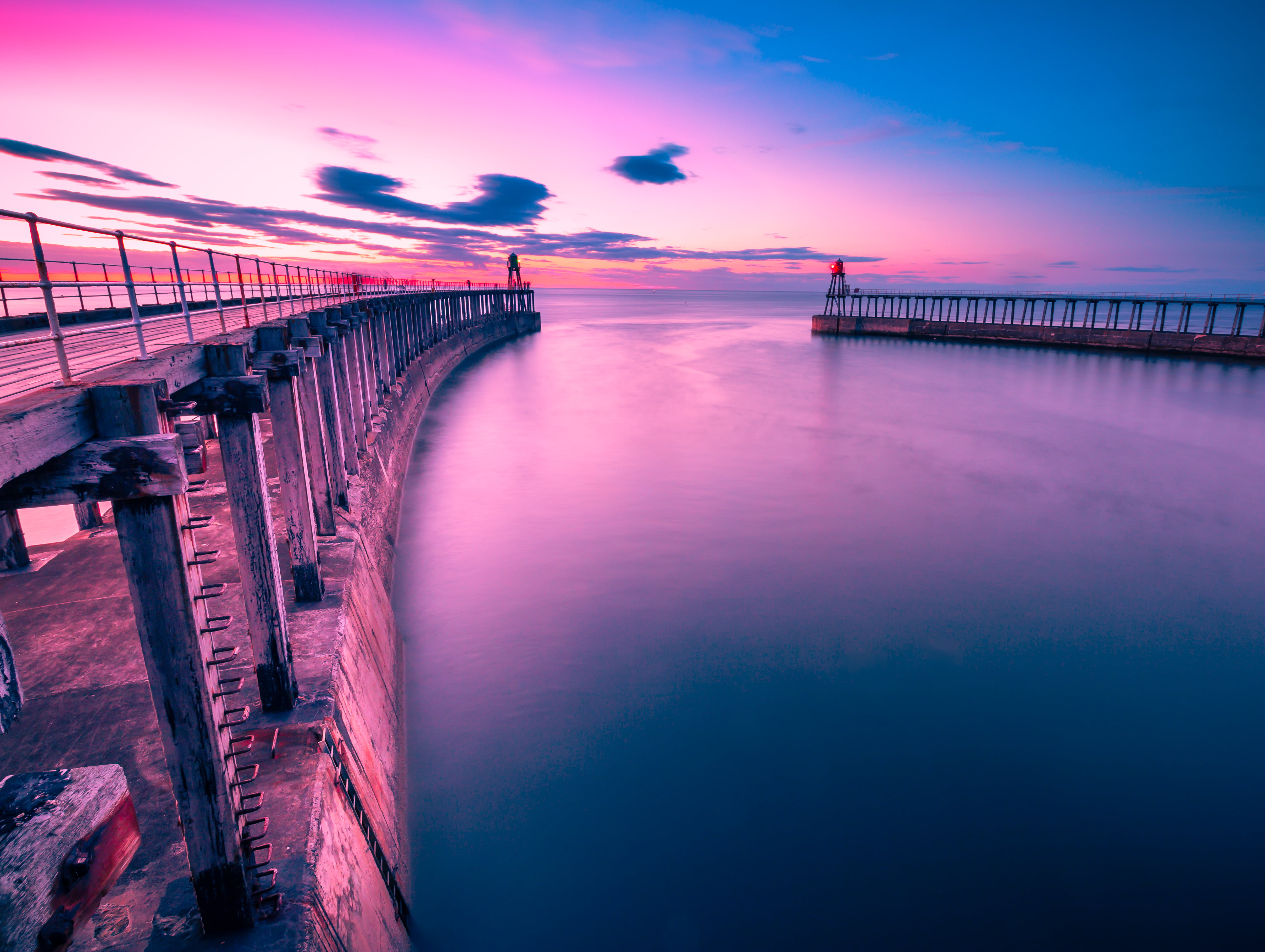 docks, two, amazing, person, water, 4K, colours, sunset, whitby, calm, Entrance, near, artist, travel, sea, standing, explore, yorkshire, nature, bridge, HD Wallpaper