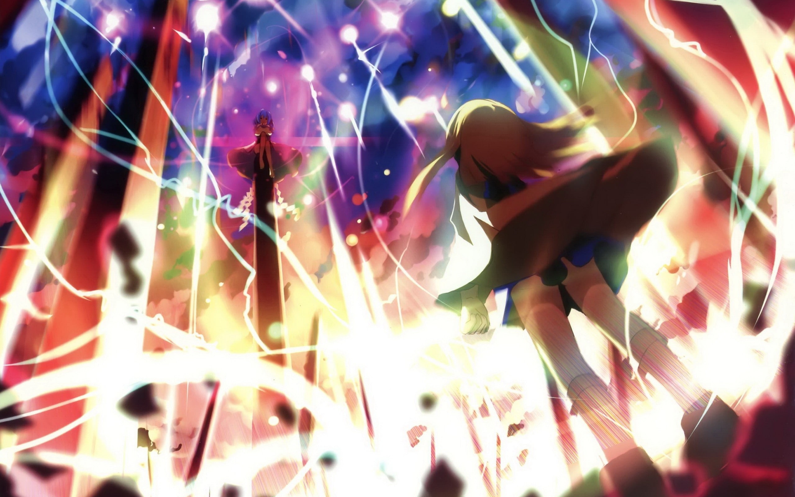 blondes, video, hair, touhou, lights, Video Games, purple, mountai, fight, short, art, skirts, 2K, barefoot, socks, goddess, hd, games, HD Wallpaper