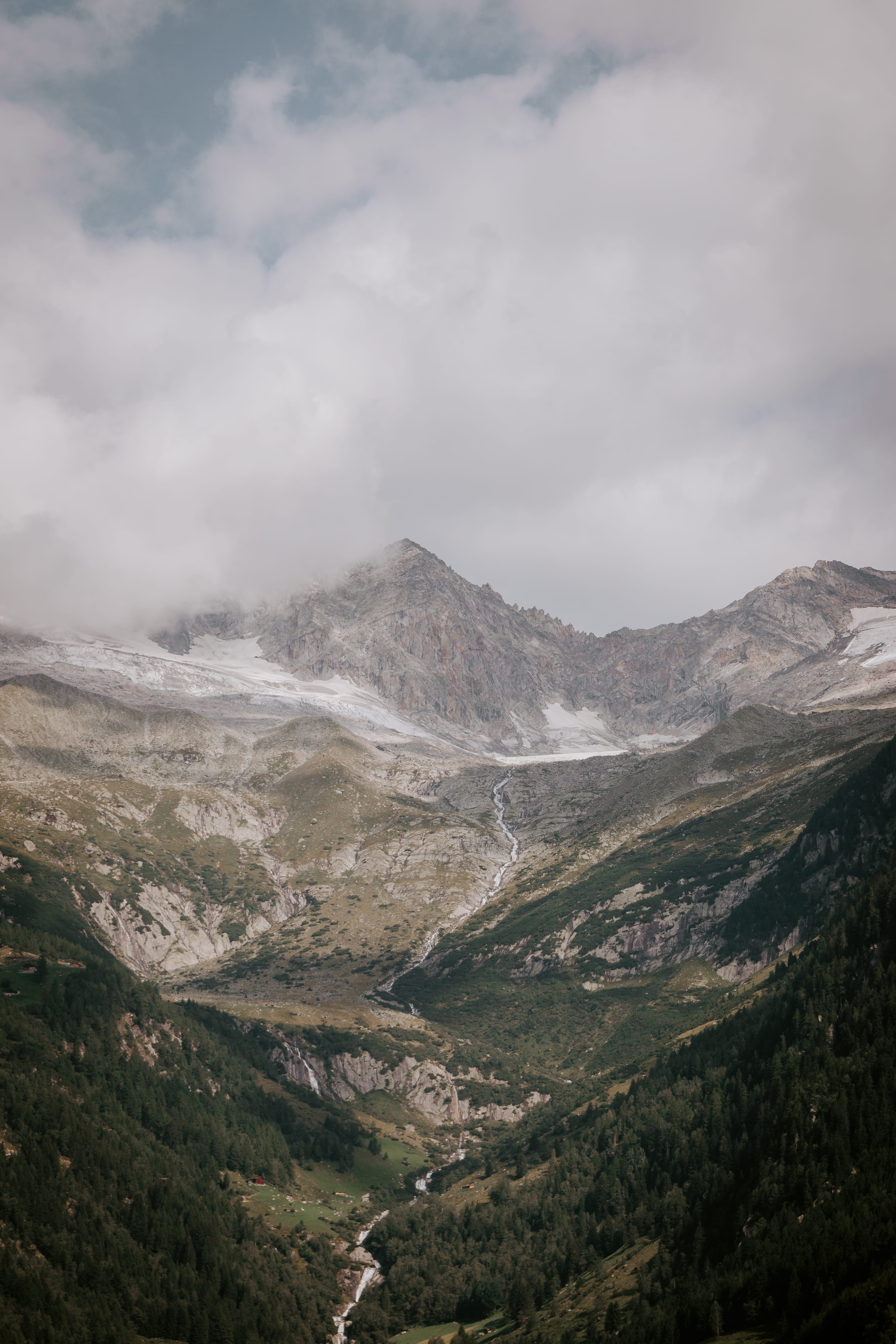 physical geography, day, overcast, cloud - sky, misty, valley, fog, remote, creek, environment, mountain range, outdoors, mountain, nature, no people, mountains, Phone HD Wallpaper