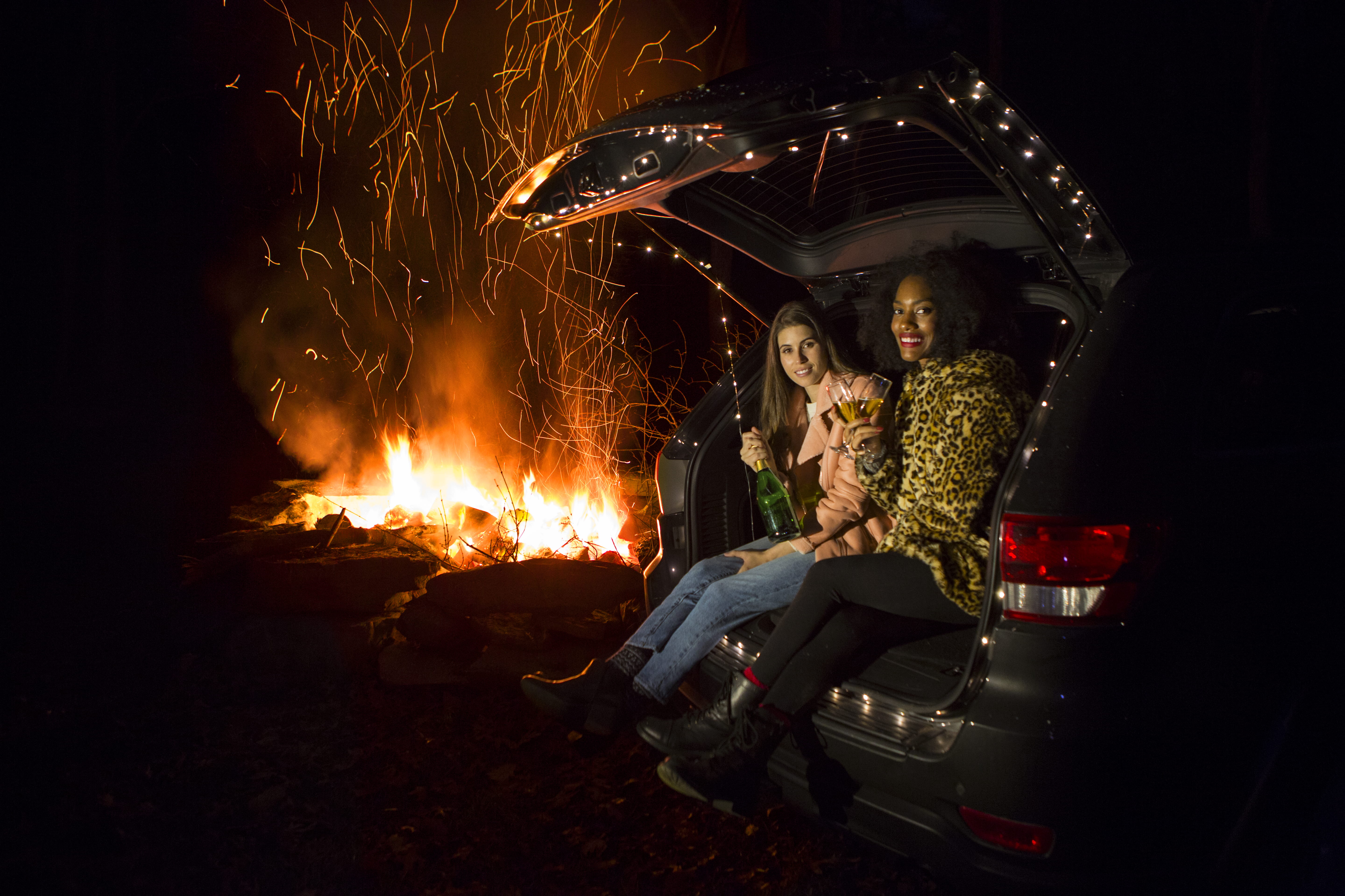 men, alcohol, emotion, champagne, bonfire, trunk, two people, women, heterosexual couple, two, sitting, light, camp, positive emotion, fire, togetherness, HD Wallpaper