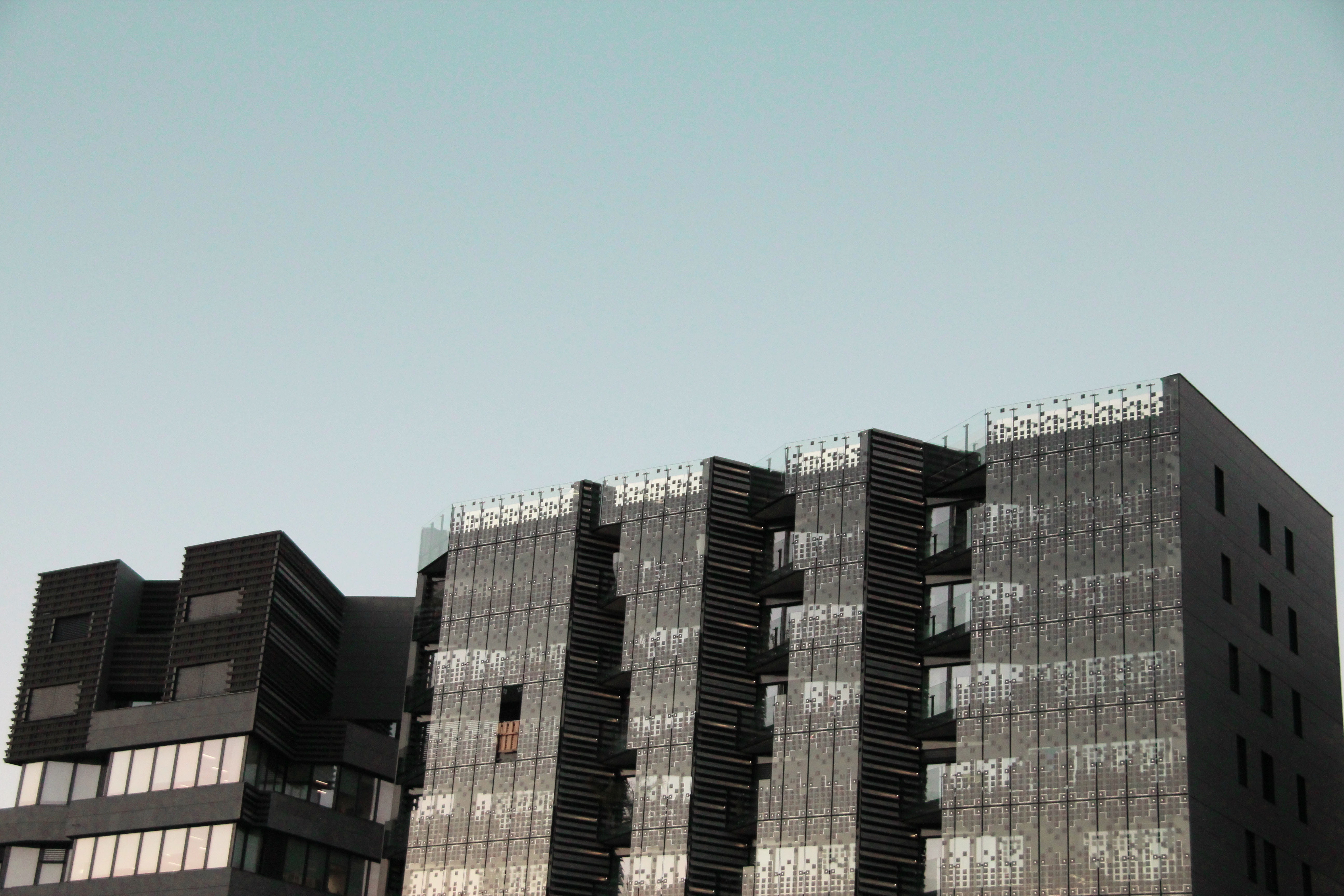 outdoors, modern, blue, lyon, lyon confluence, france, tall - high, sky, office building exterior, building, window, confluence, nature, office, HD Wallpaper