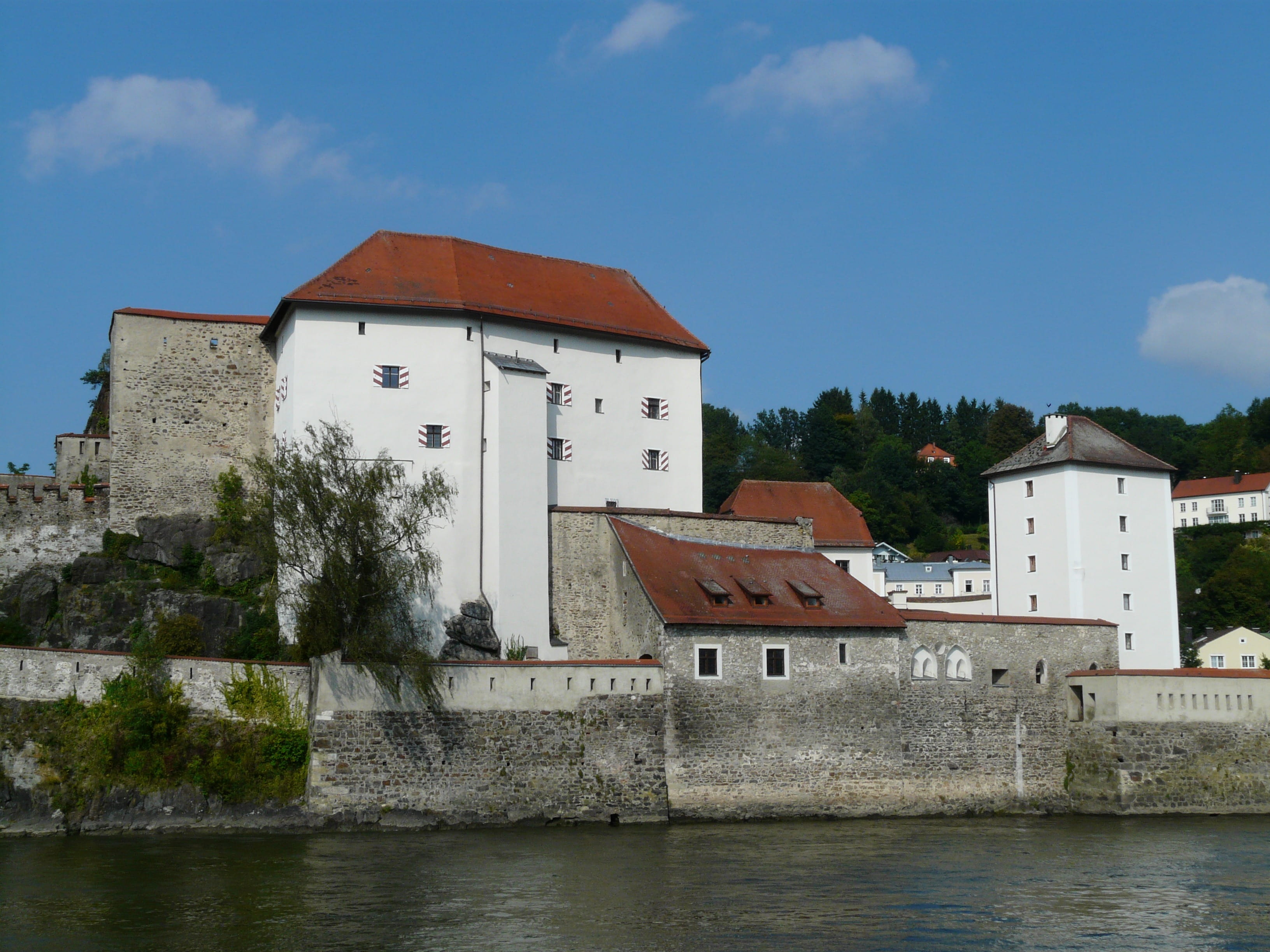 no people, cloud - sky, height burg, plant, house, Lower House, waterfront, Passau, tree, outdoors, history, Headland, confluence, built structure, fortress, HD Wallpaper