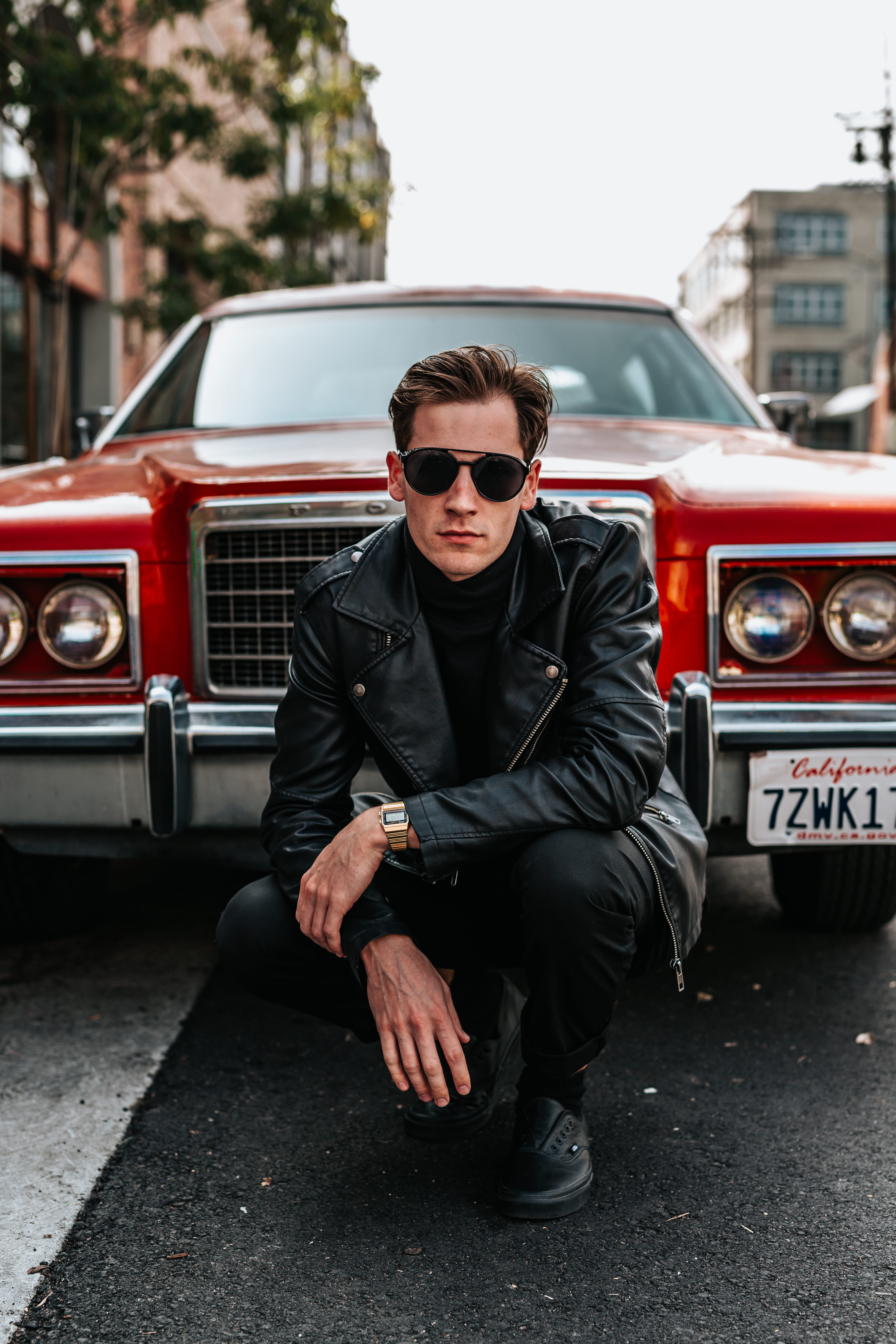 urban, leather, clothing, land vehicle, motor vehicle, young adult, one person, leisure activity, front, road, lifestyles, transportation, fashion, near, Phone HD Wallpaper